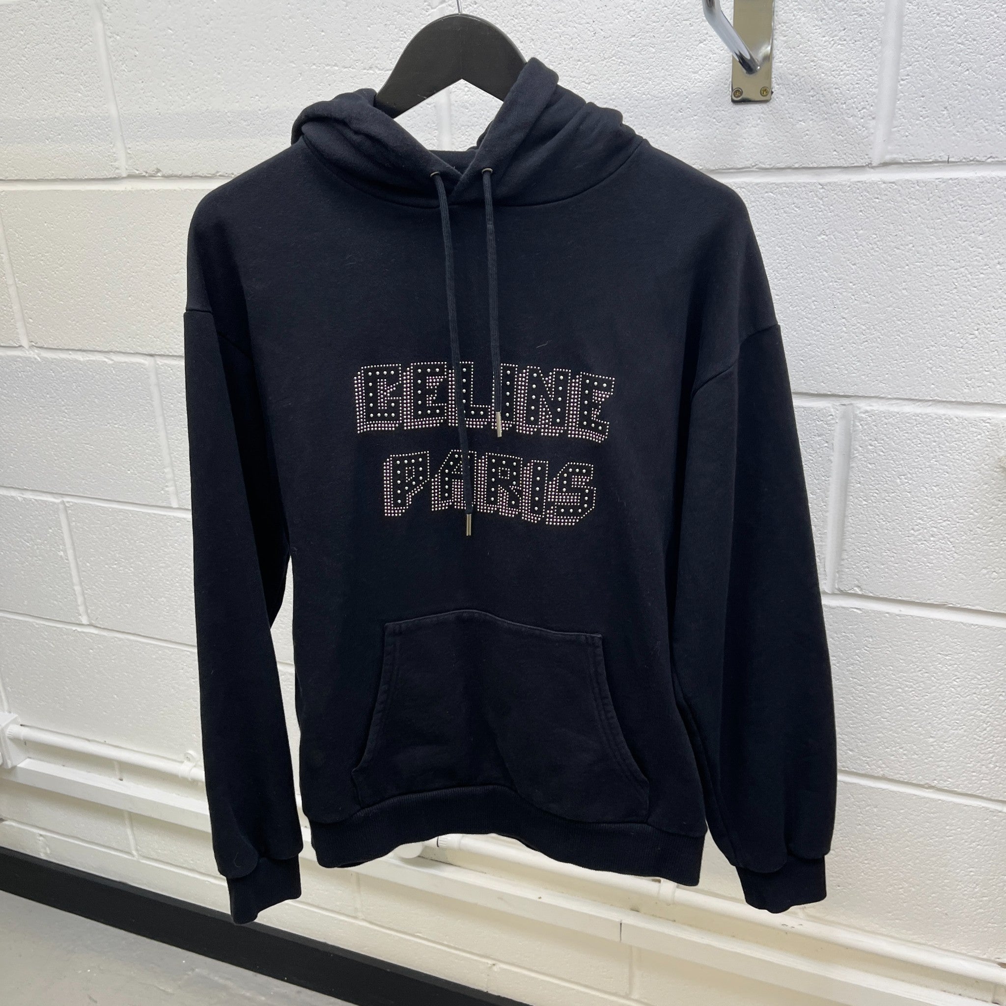 Men's Rhinestone Logo Hoodie Black Size S