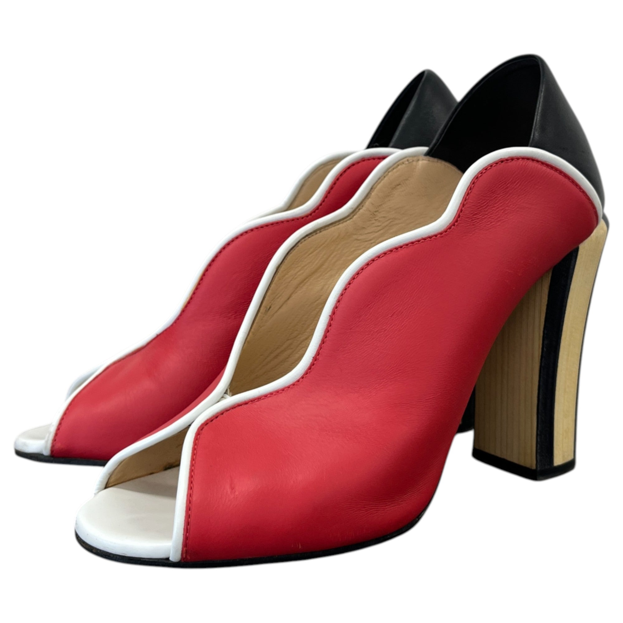 Women's Scallop Lined Peep Toe Heels Red Size EU 37.5 / UK 4.5