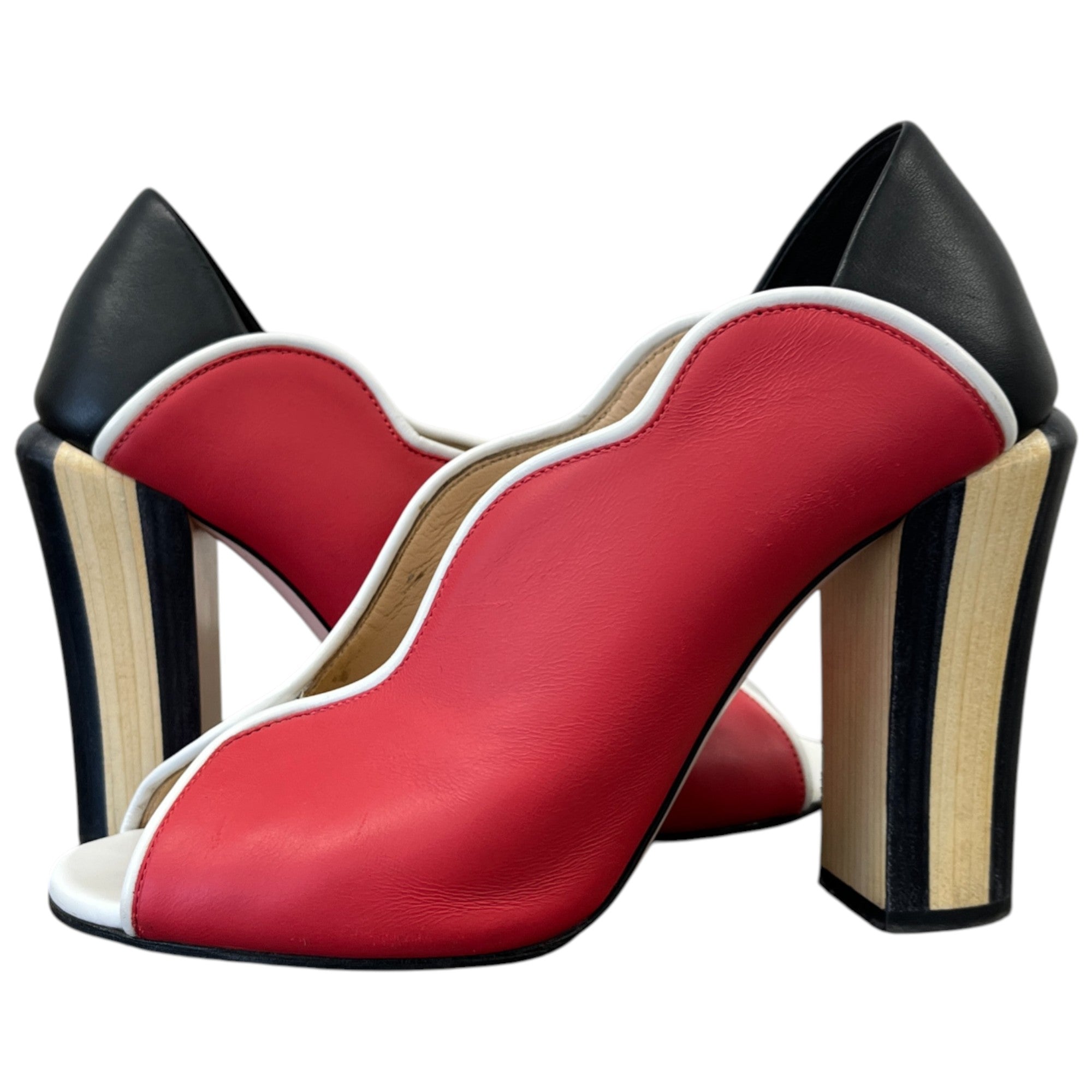 Women's Scallop Lined Peep Toe Heels Red Size EU 37.5 / UK 4.5