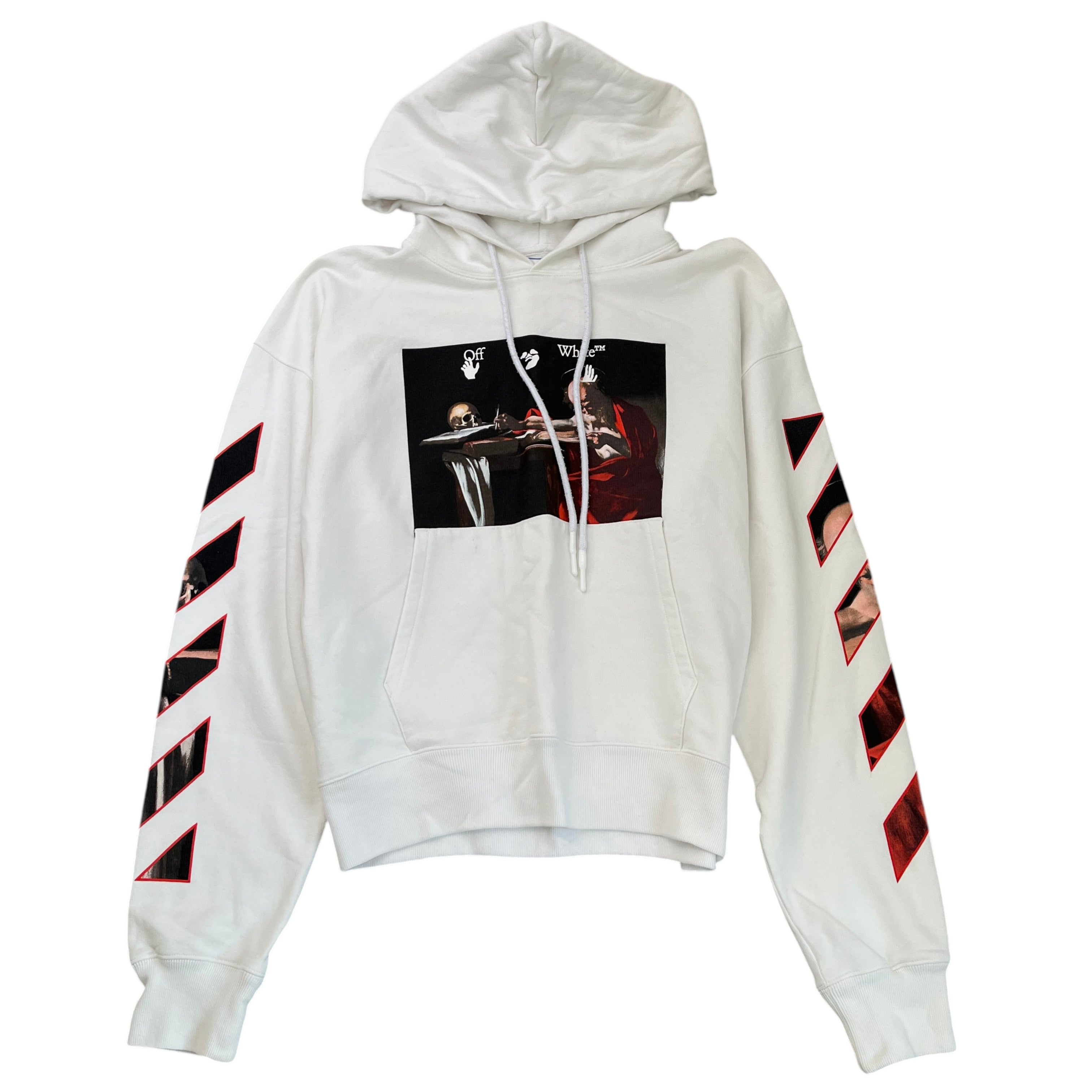 Men's Caravaggio Print Hoodie White Size S