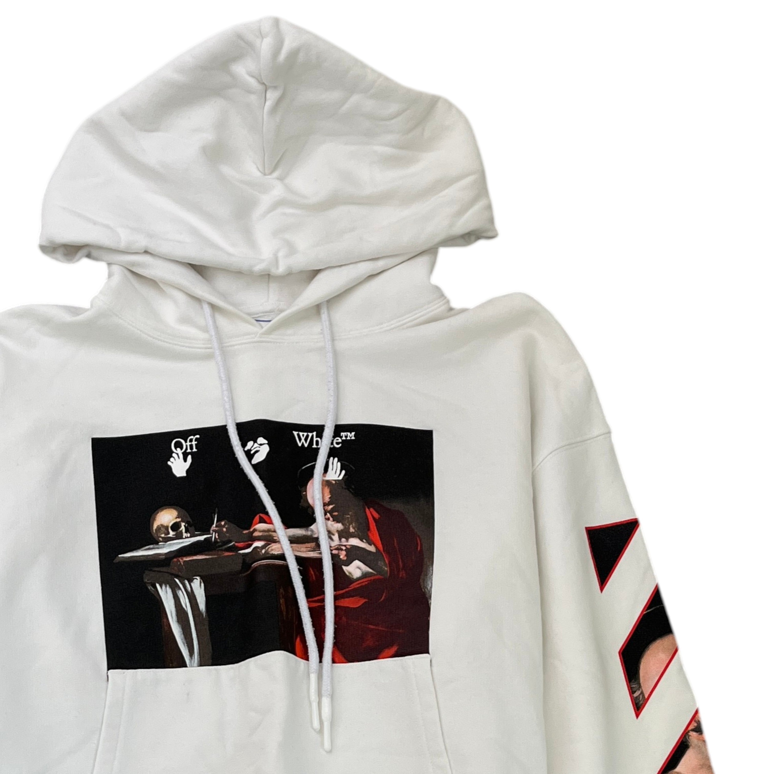 Men's Caravaggio Print Hoodie White Size S