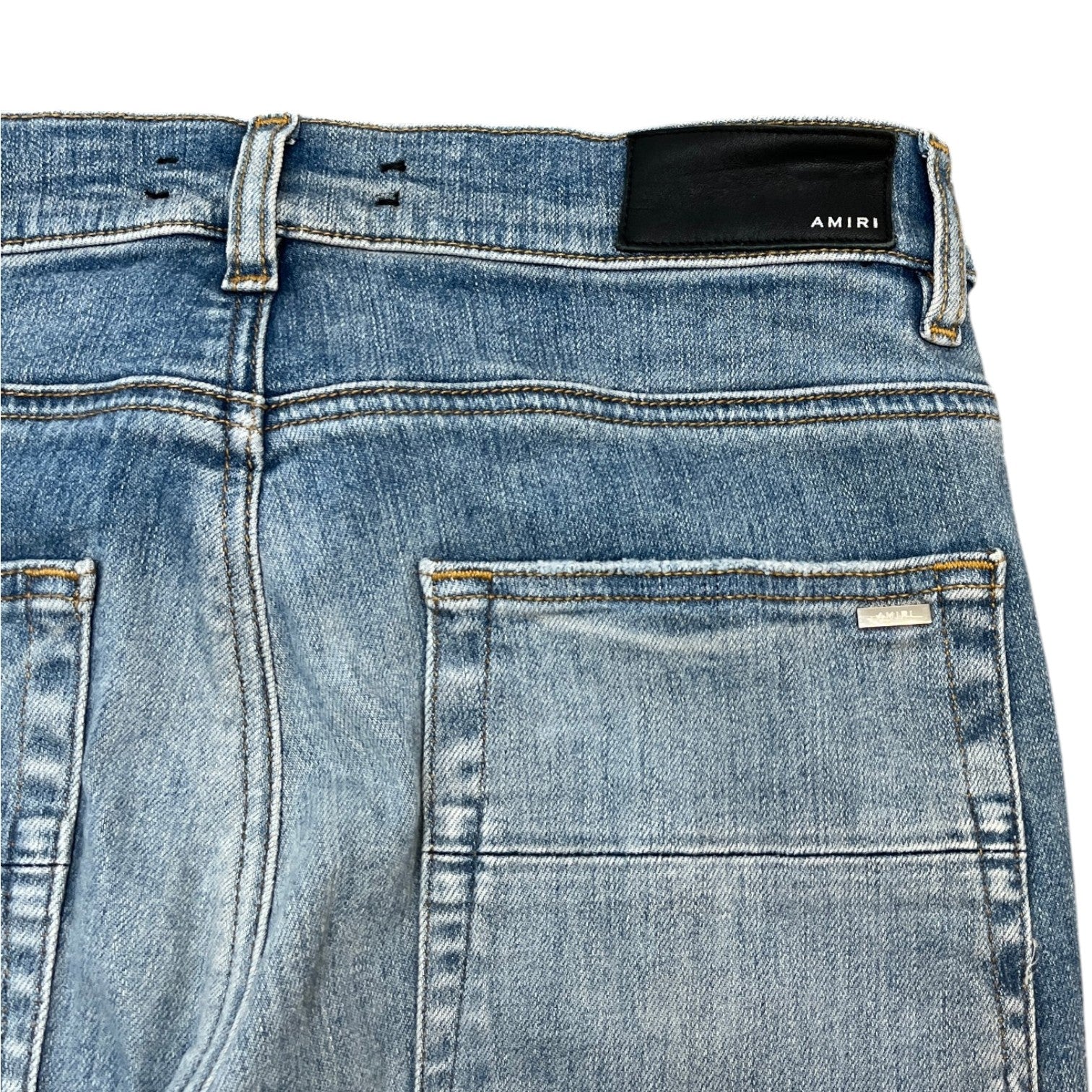 Men's Logo Print Distressed Jeans Blue Size Waist 30"