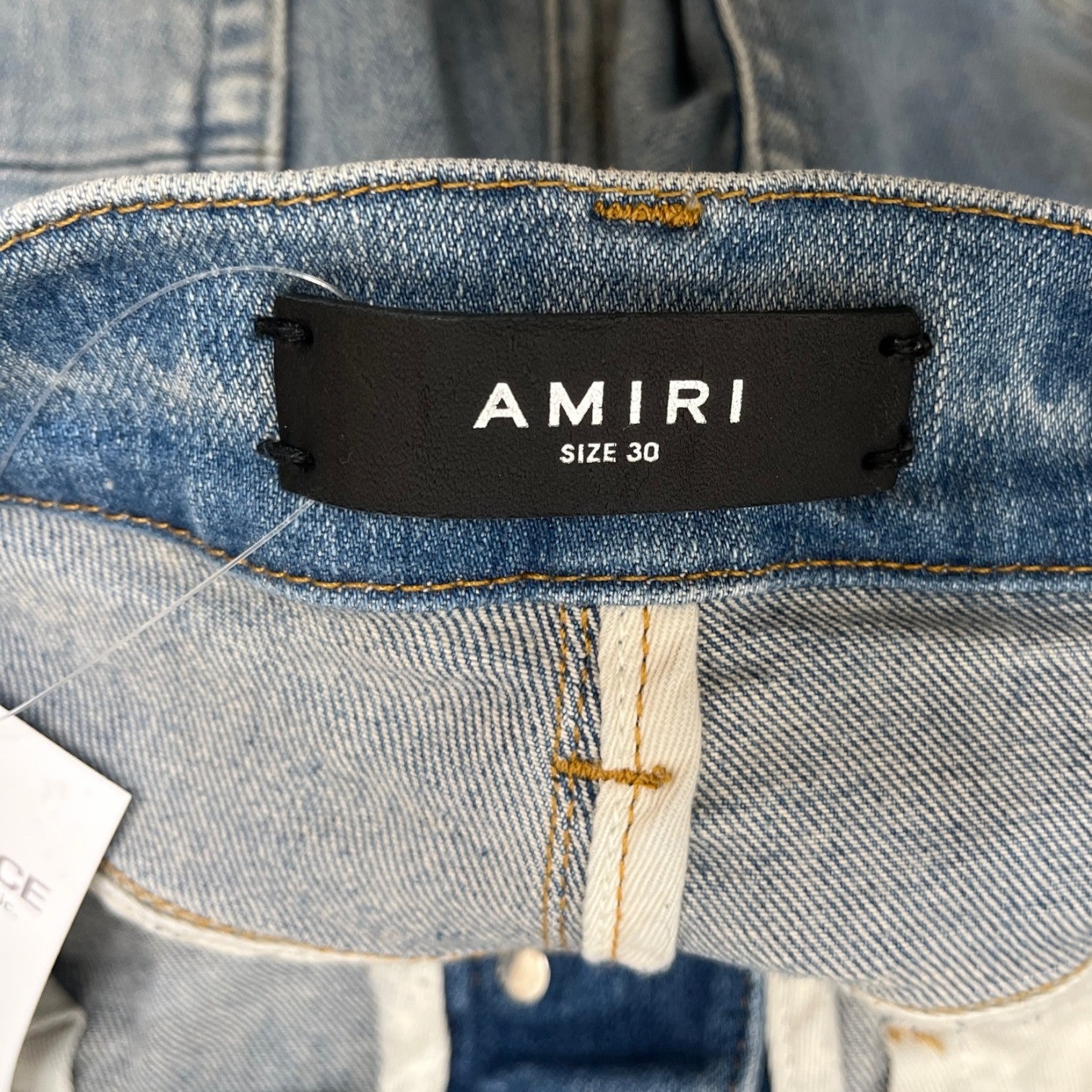 Men's Logo Print Distressed Jeans Blue Size Waist 30"