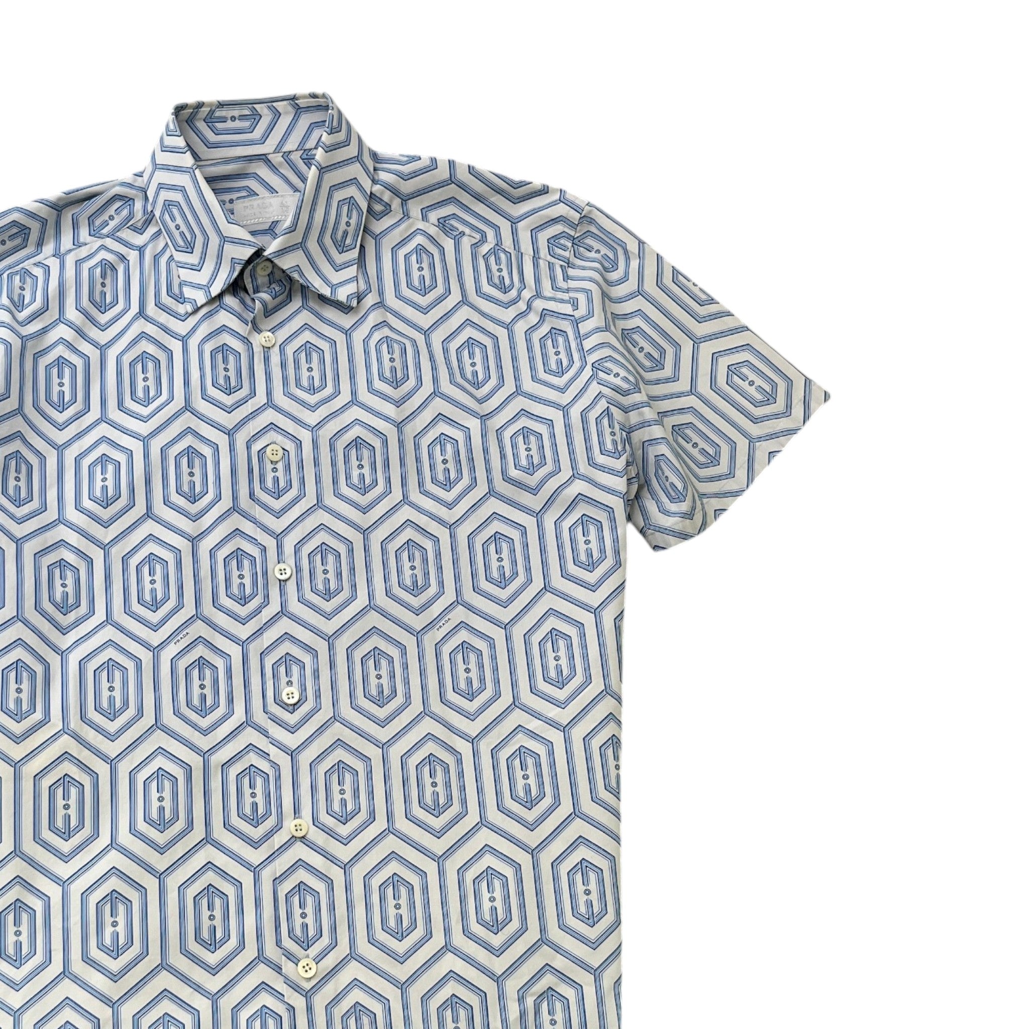 Men's Geometric Logo Short Sleeve Shirt Blue Size L
