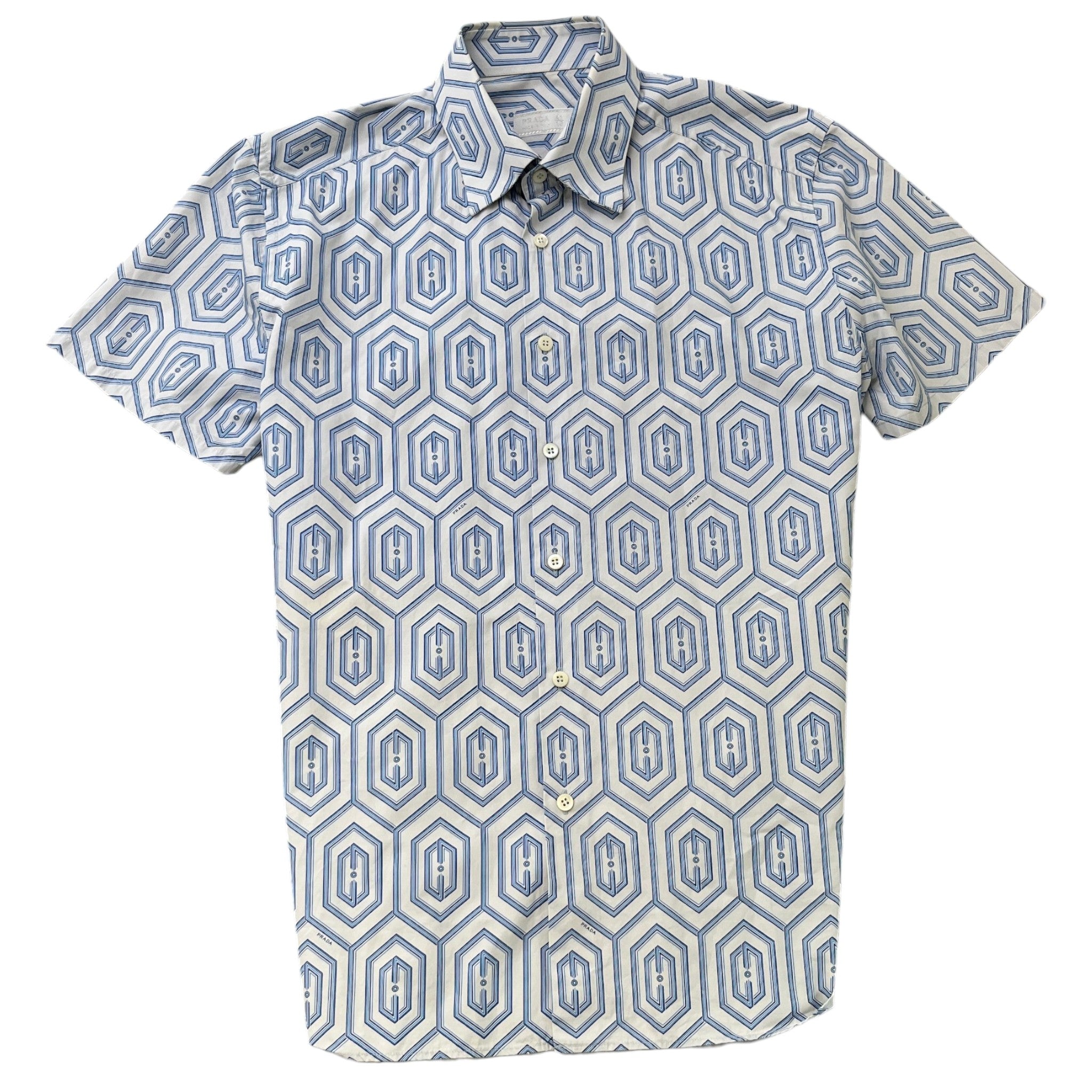 Men's Geometric Logo Short Sleeve Shirt Blue Size L