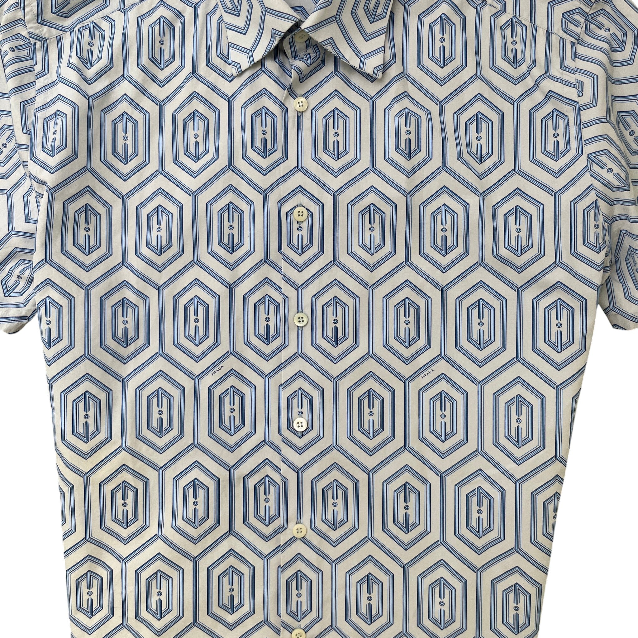 Men's Geometric Logo Short Sleeve Shirt Blue Size L