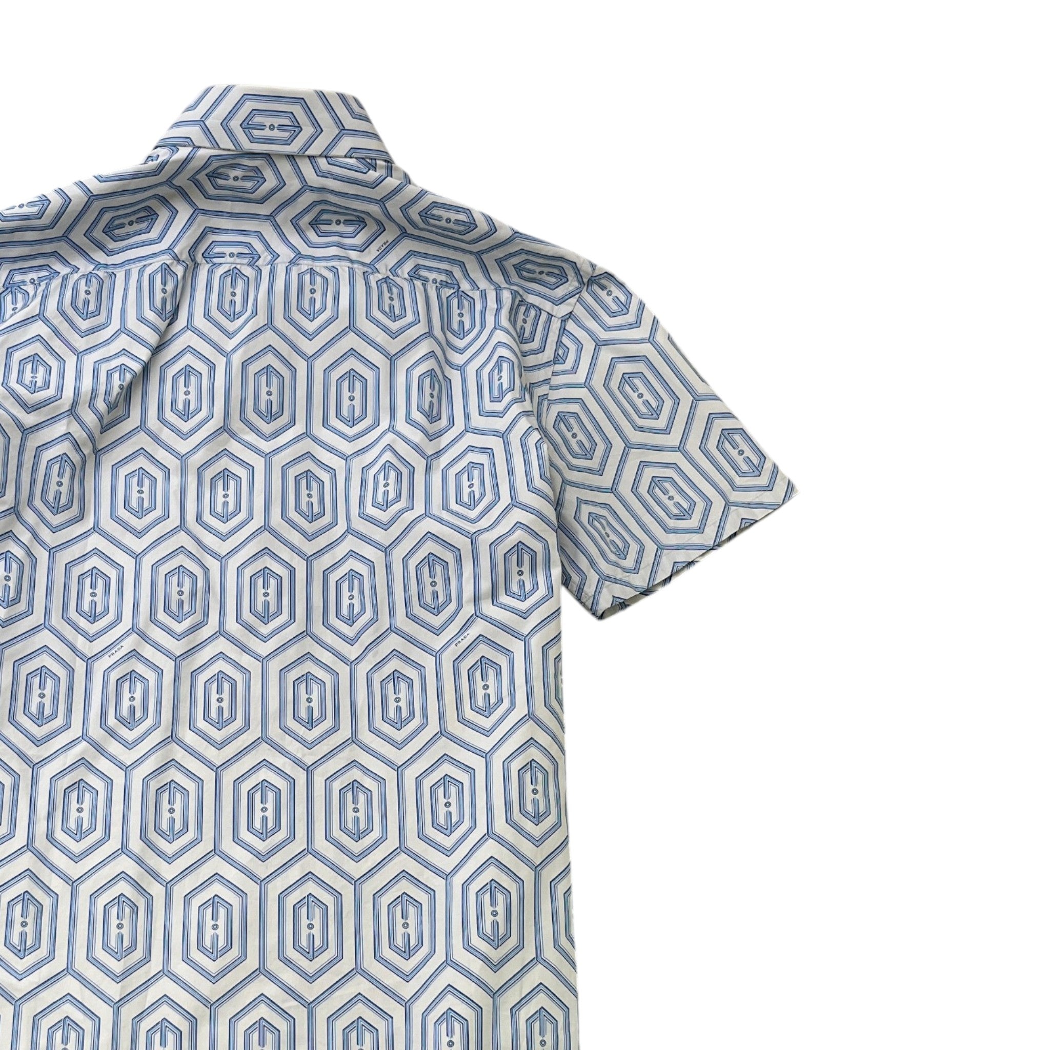 Men's Geometric Logo Short Sleeve Shirt Blue Size L