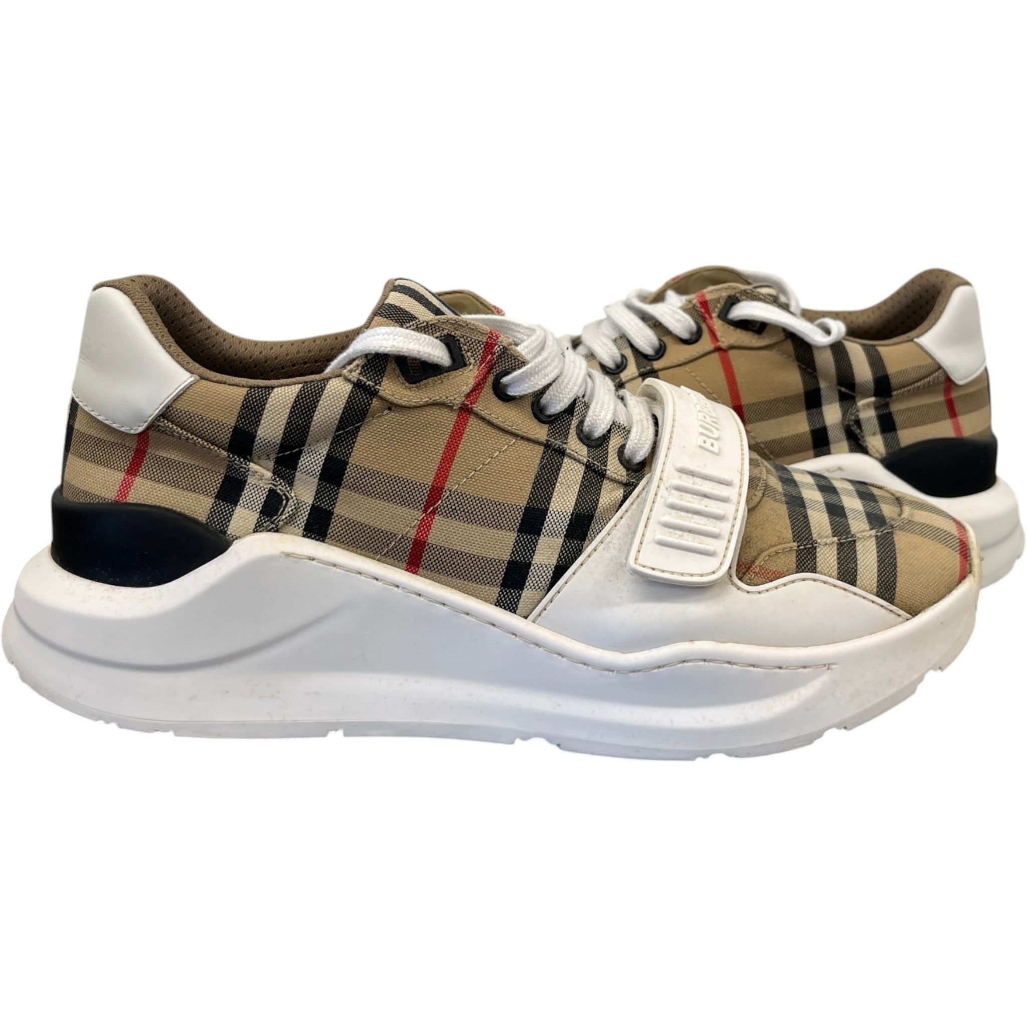 Men's Check Print Low Trainers Beige Size EU 42 / UK 8