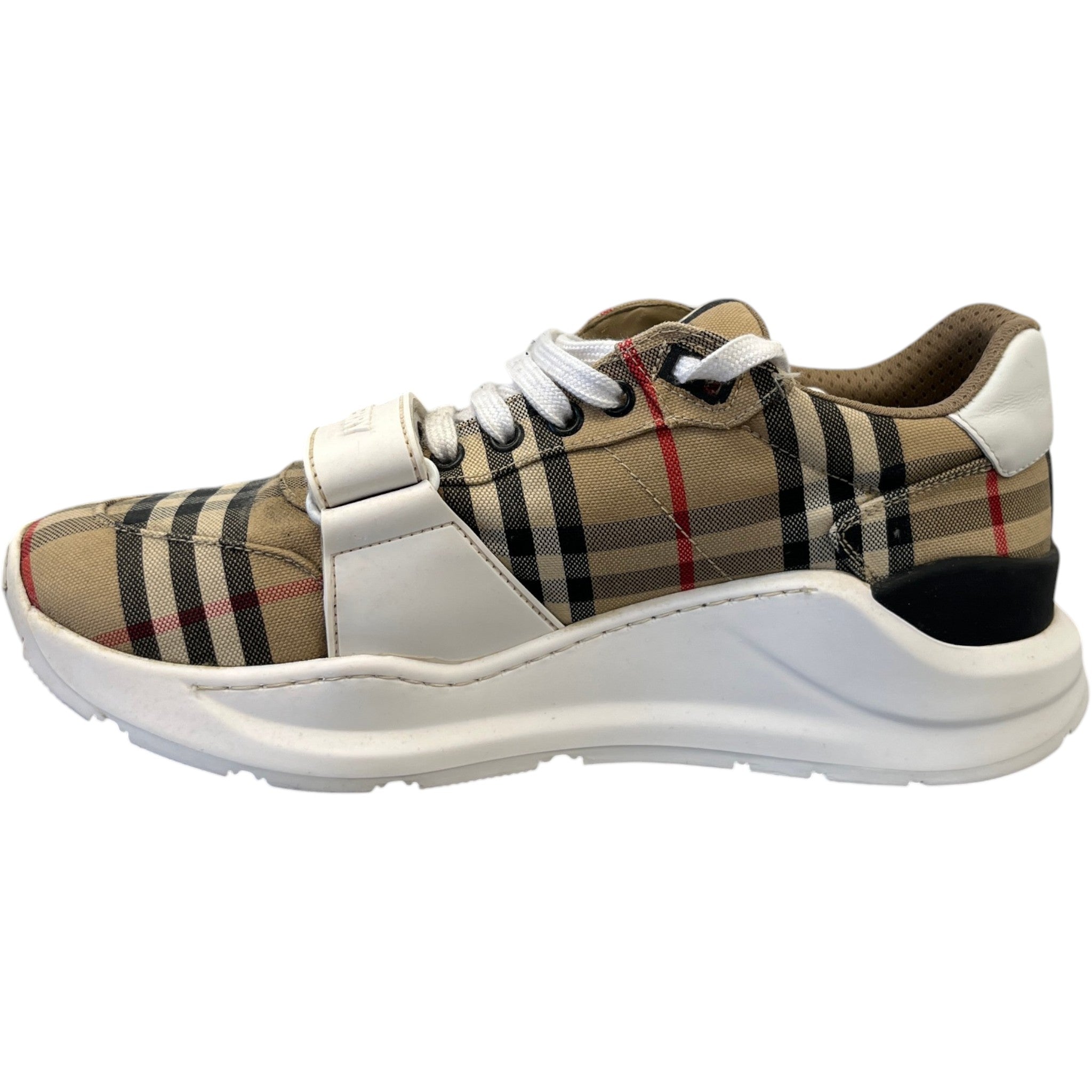 Men's Check Print Low Trainers Beige Size EU 42 / UK 8