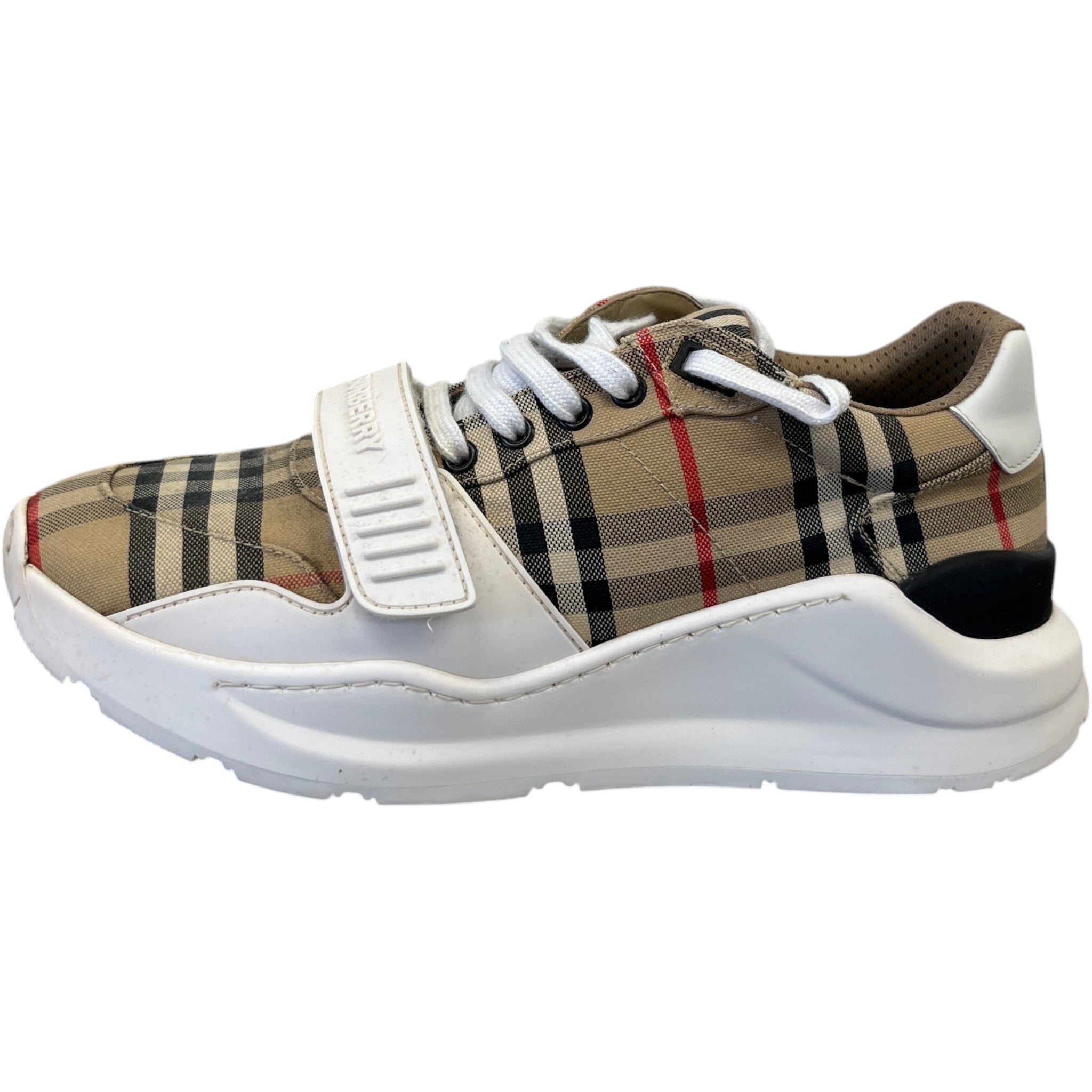 Men's Check Print Low Trainers Beige Size EU 42 / UK 8