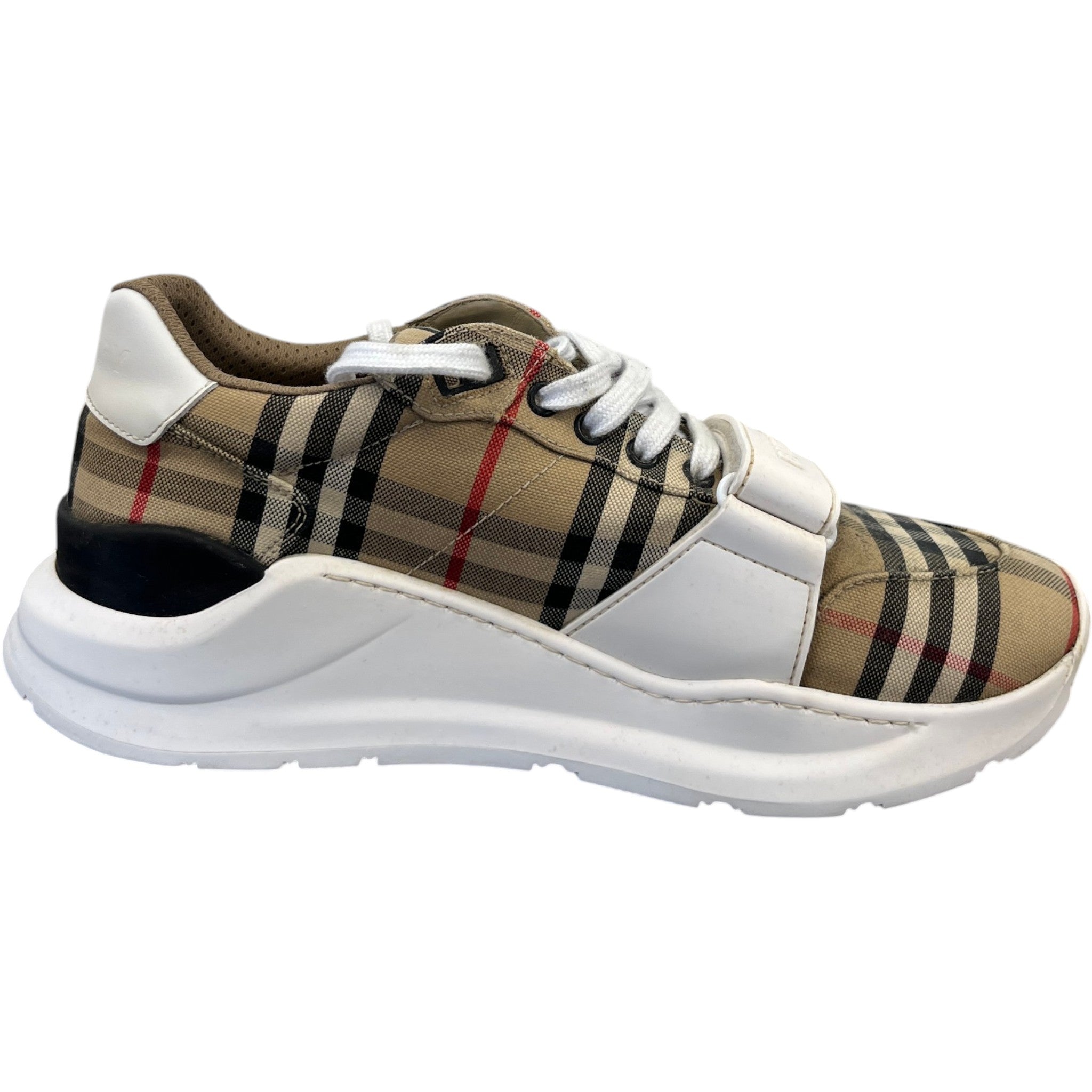 Men's Check Print Low Trainers Beige Size EU 42 / UK 8