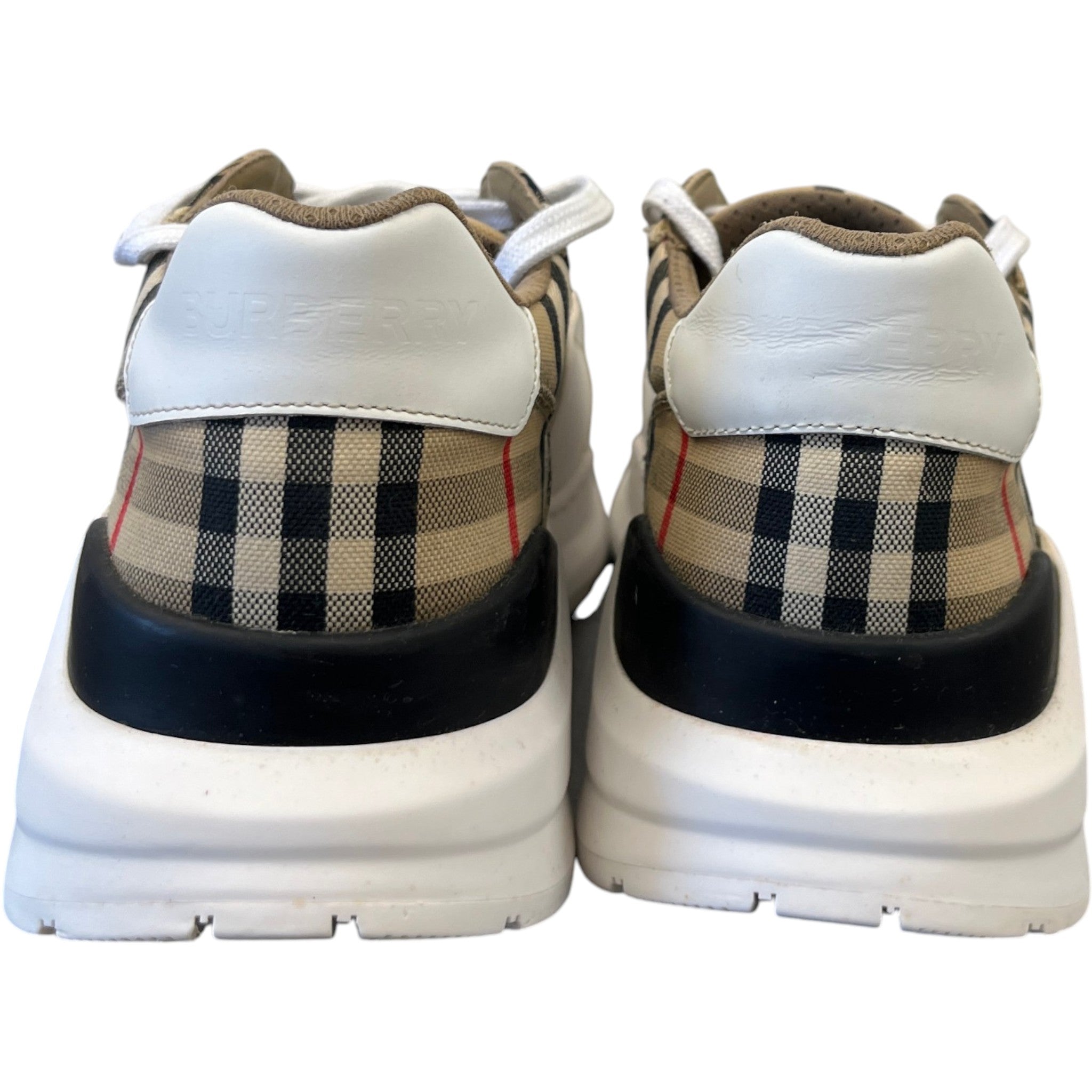 Men's Check Print Low Trainers Beige Size EU 42 / UK 8