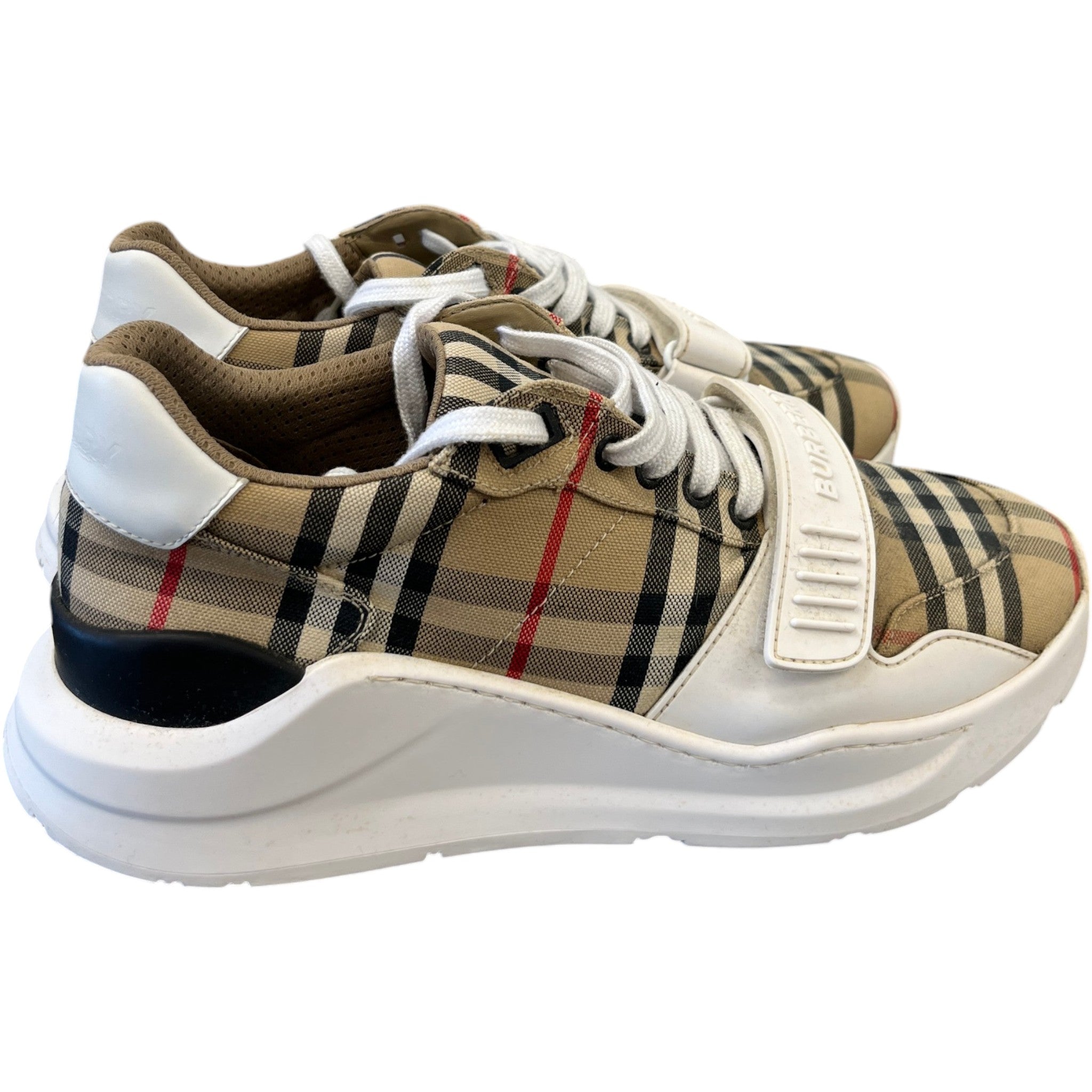 Men's Check Print Low Trainers Beige Size EU 42 / UK 8