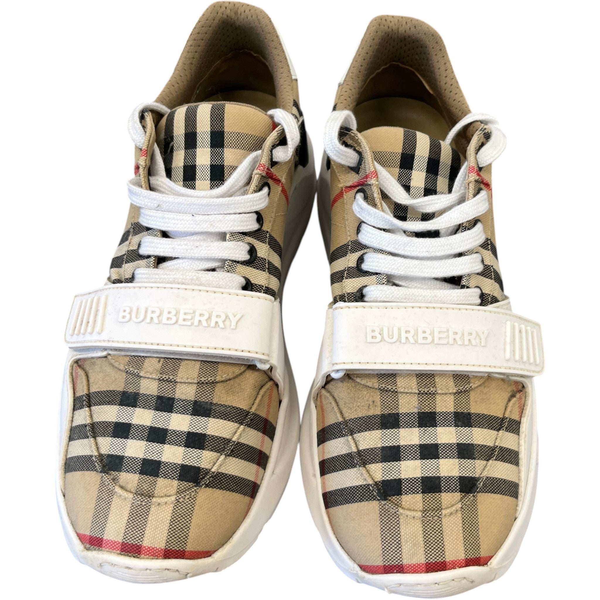 Men's Check Print Low Trainers Beige Size EU 42 / UK 8
