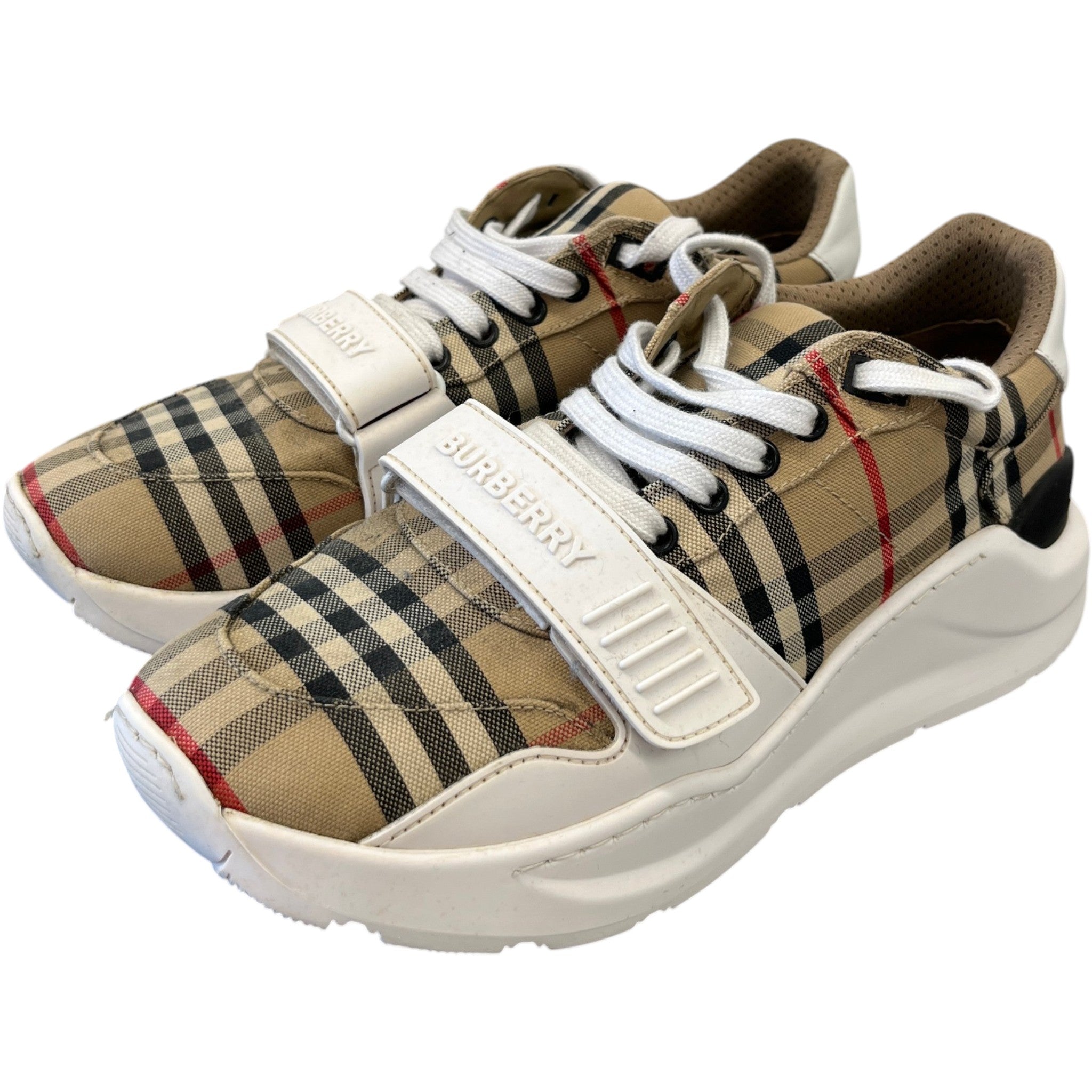 Men's Check Print Low Trainers Beige Size EU 42 / UK 8