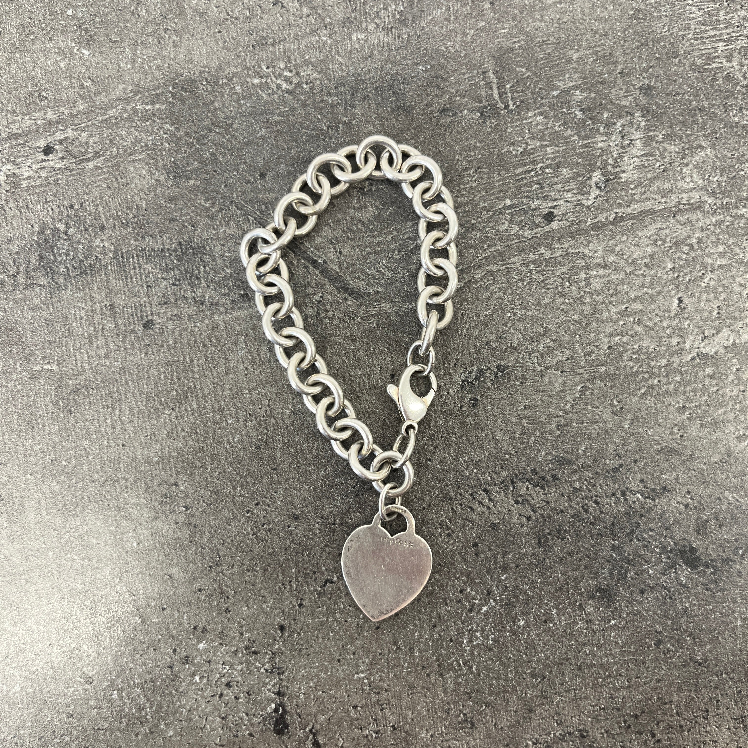 Women's Sterling Belcher Link Heart Tag Charm Bracelet Silver