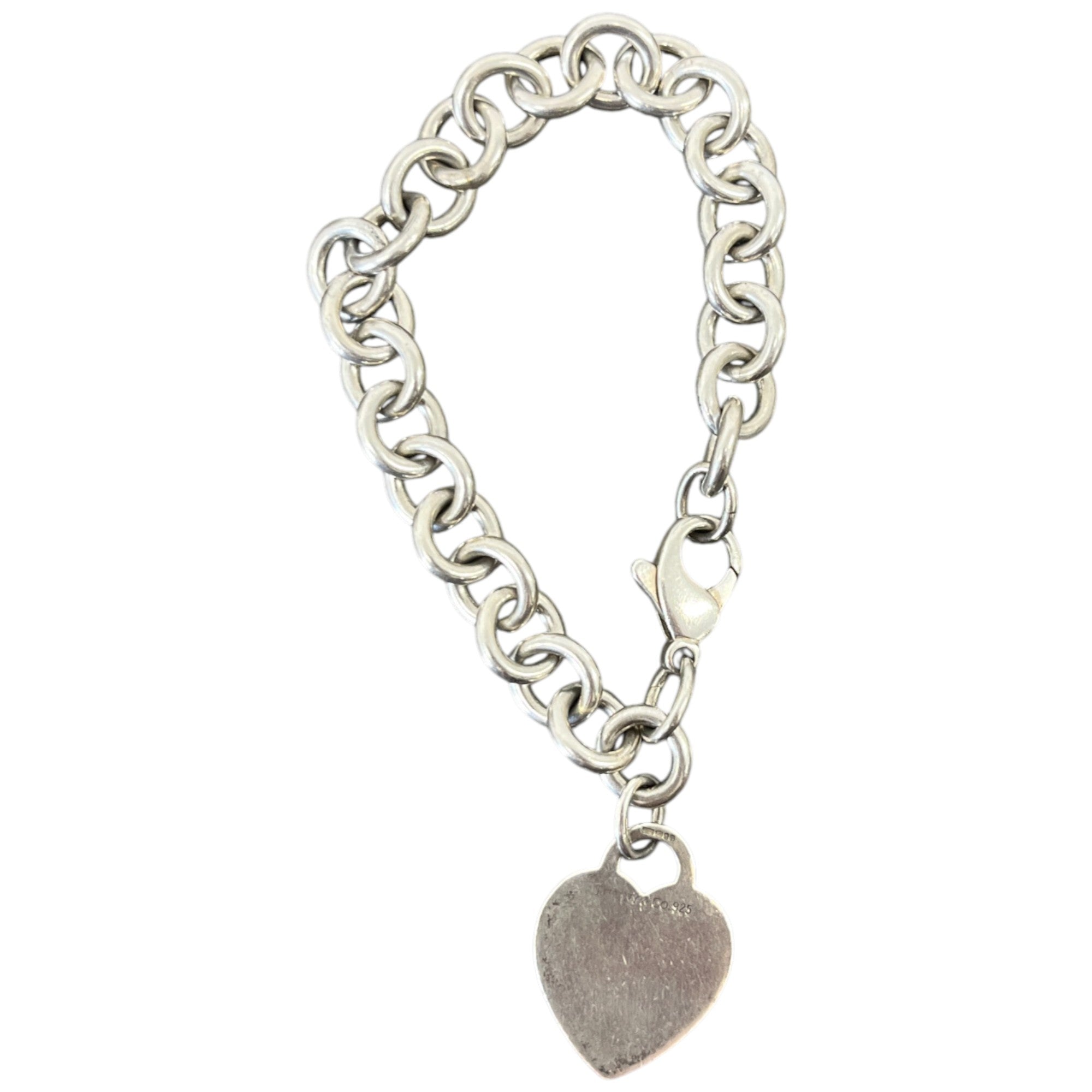Women's Sterling Belcher Link Heart Tag Charm Bracelet Silver