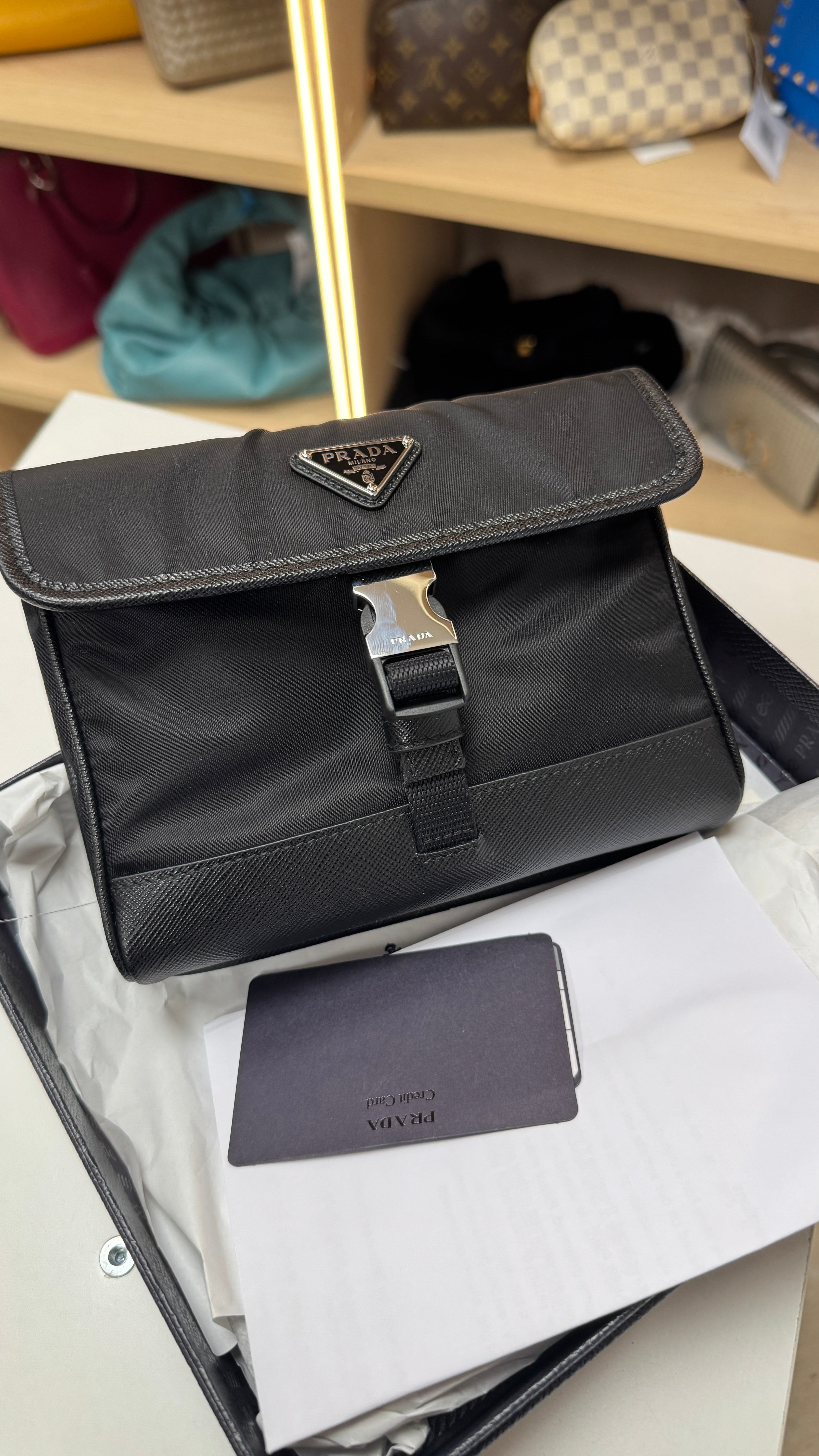 Men's Re-Nylon Saffiano Smartphone Case Bag Black
