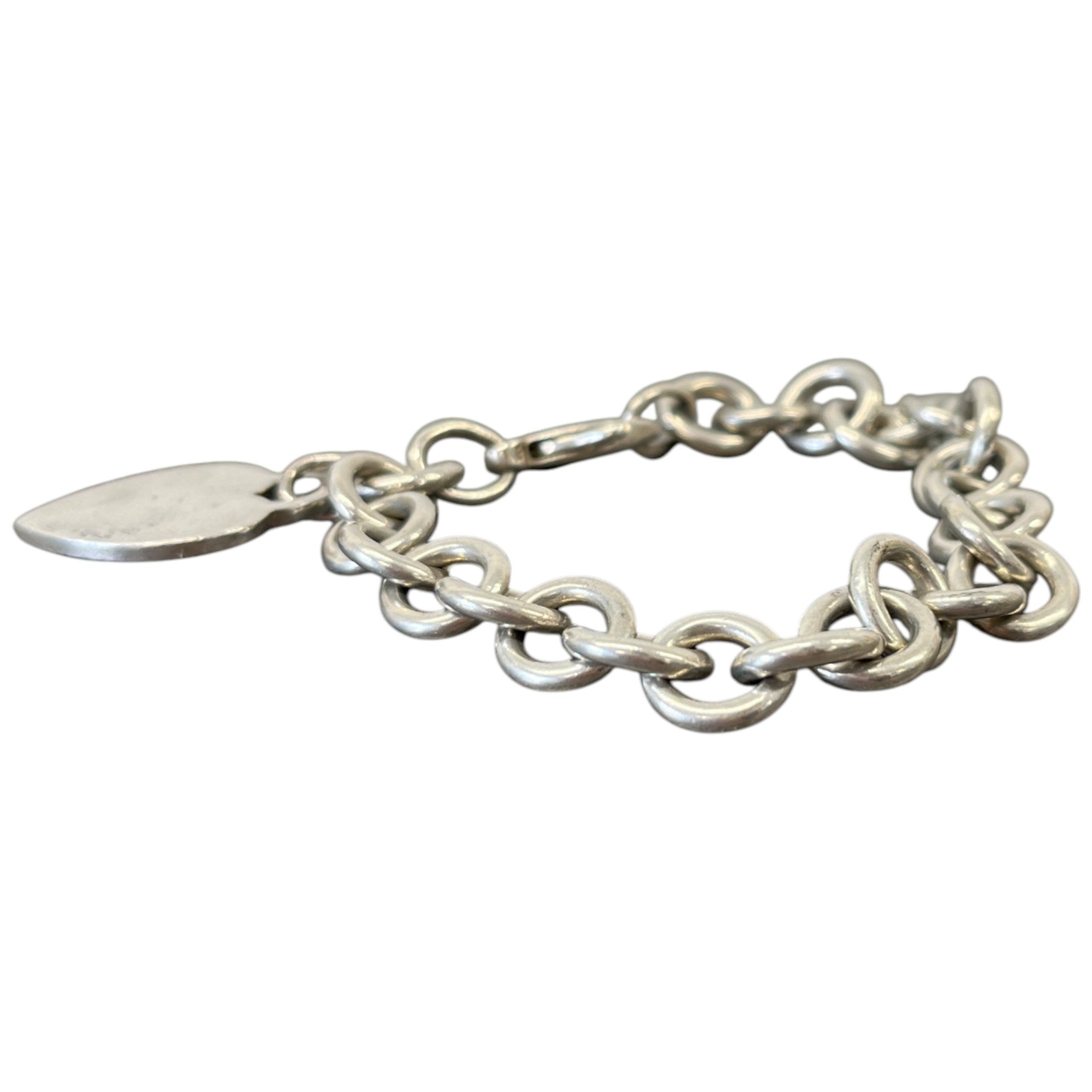 Women's Sterling Belcher Link Heart Tag Charm Bracelet Silver