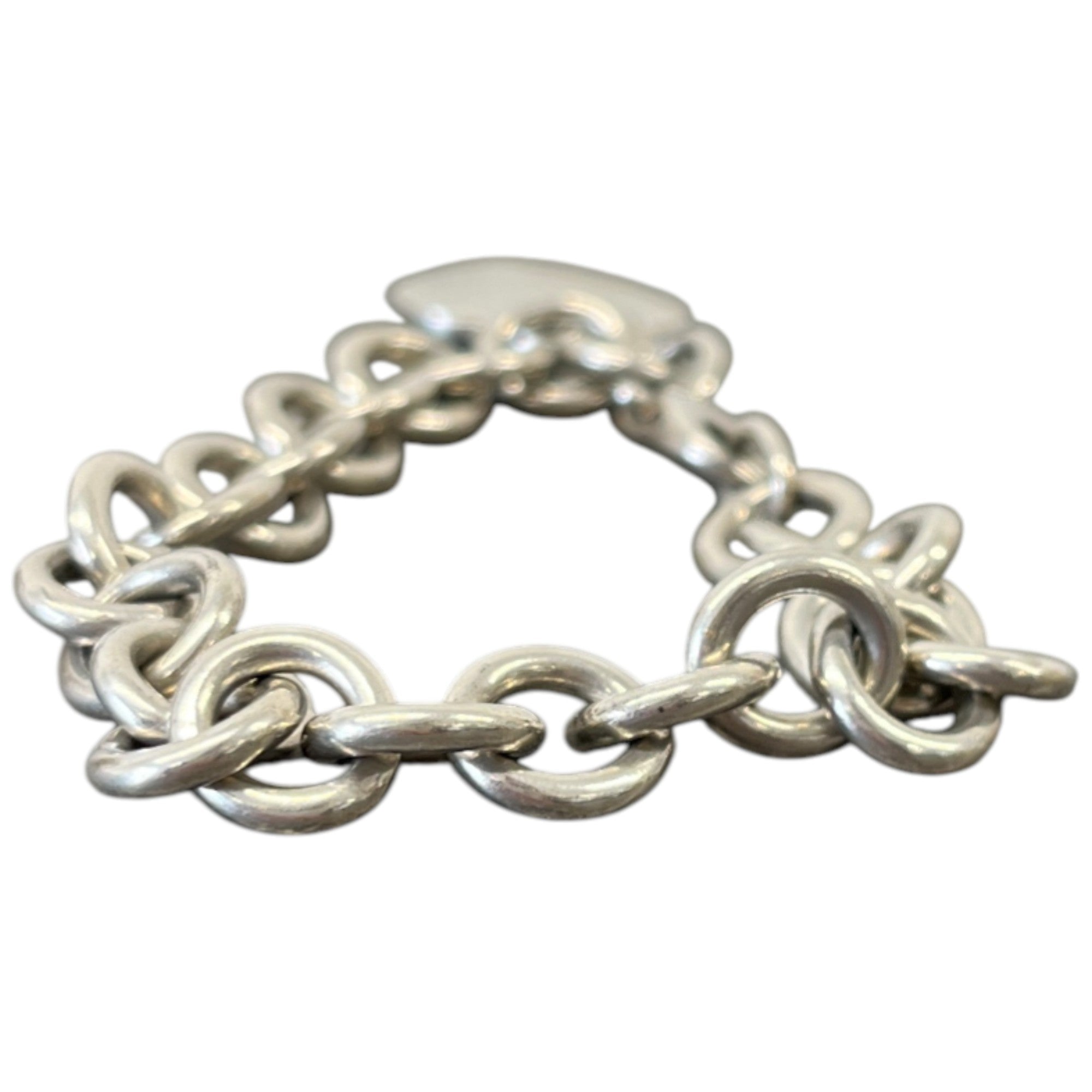 Women's Sterling Belcher Link Heart Tag Charm Bracelet Silver