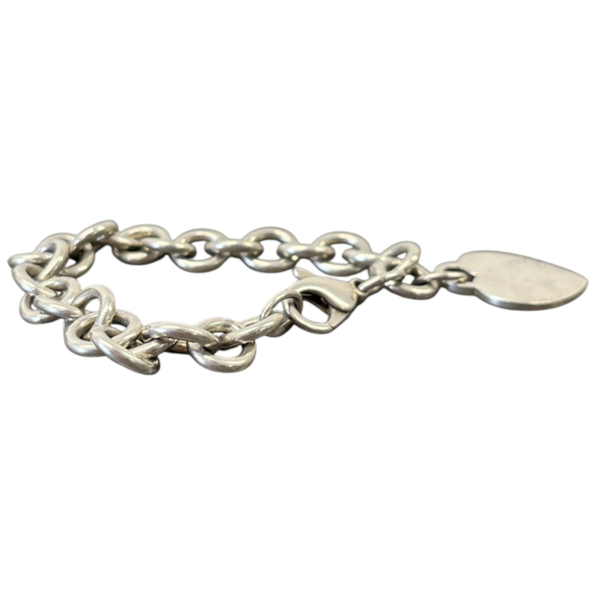 Women's Sterling Belcher Link Heart Tag Charm Bracelet Silver
