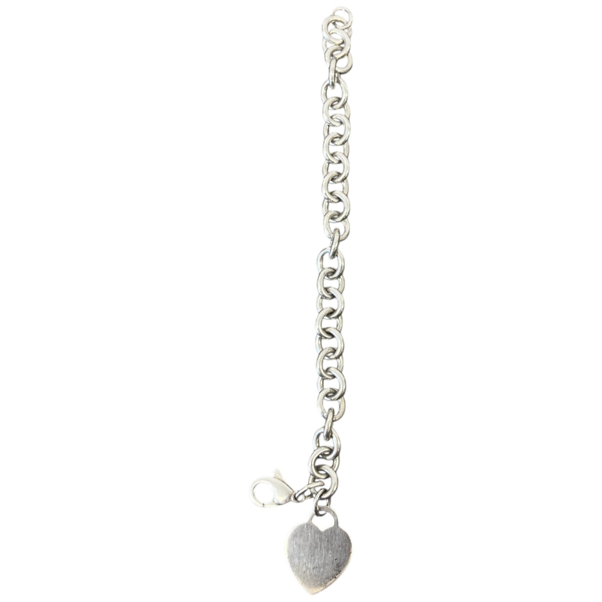 Women's Sterling Belcher Link Heart Tag Charm Bracelet Silver