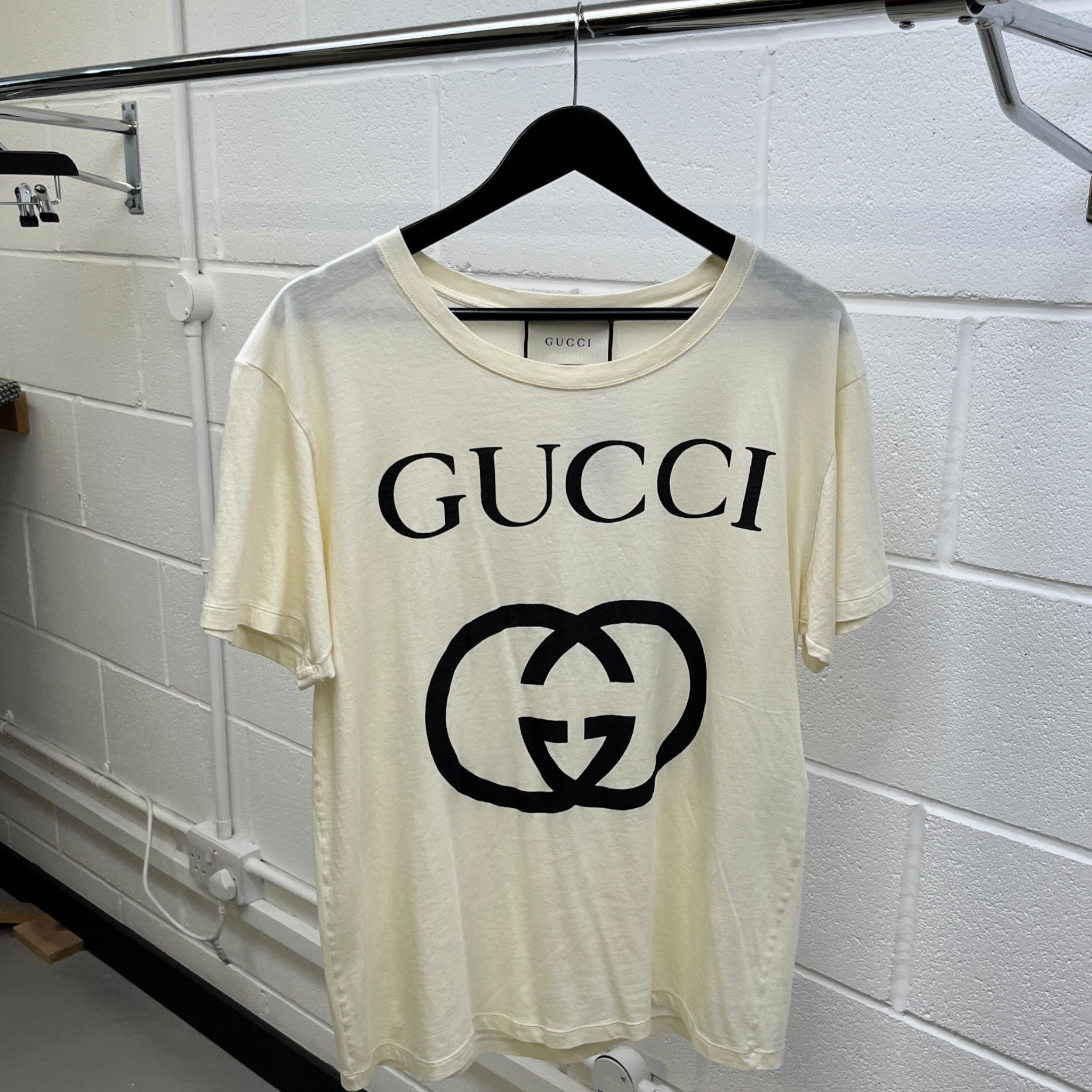 Men's Oversized Interlocking G T-Shirt Cream Size S