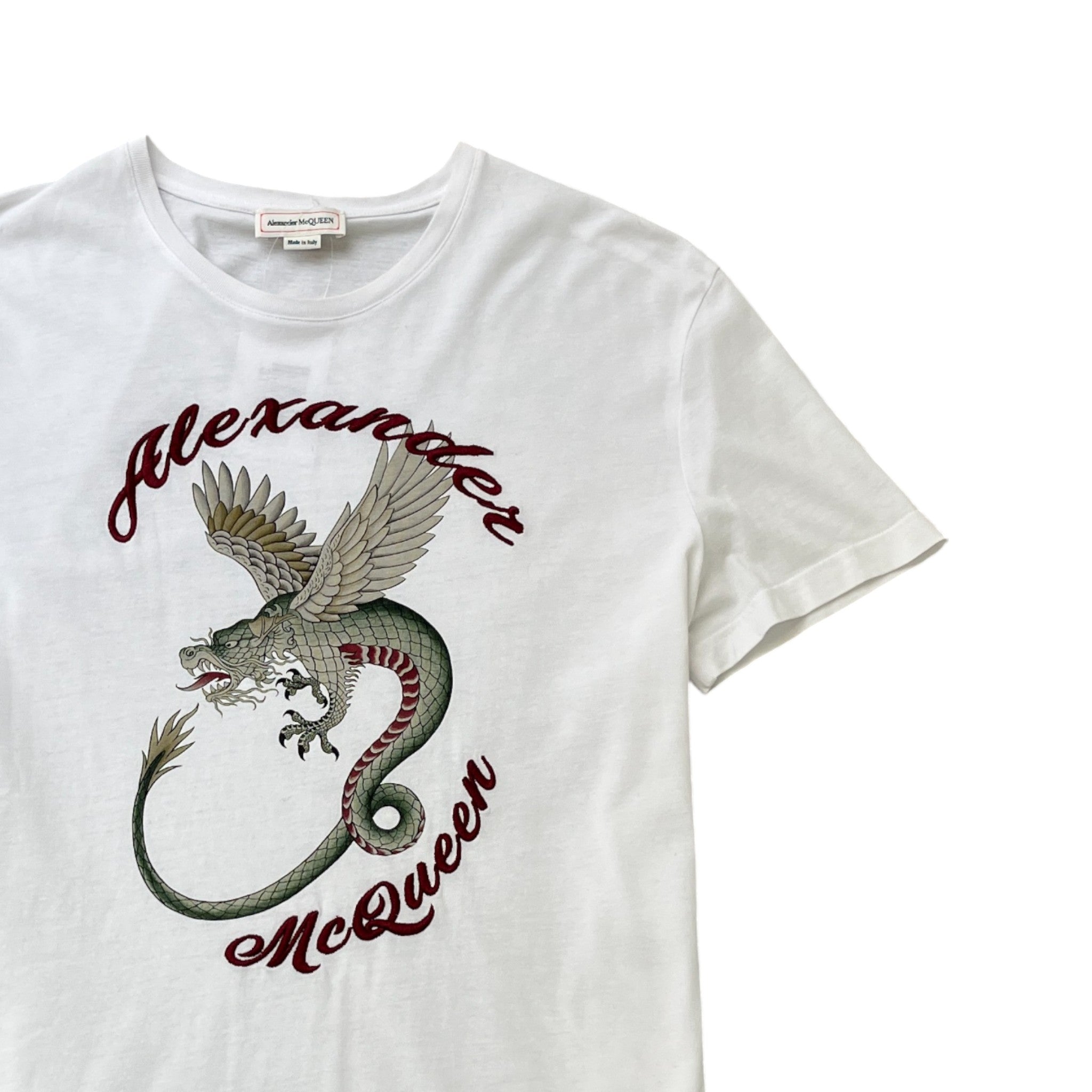 Men's Dragon Embroidered T-Shirt White Size M