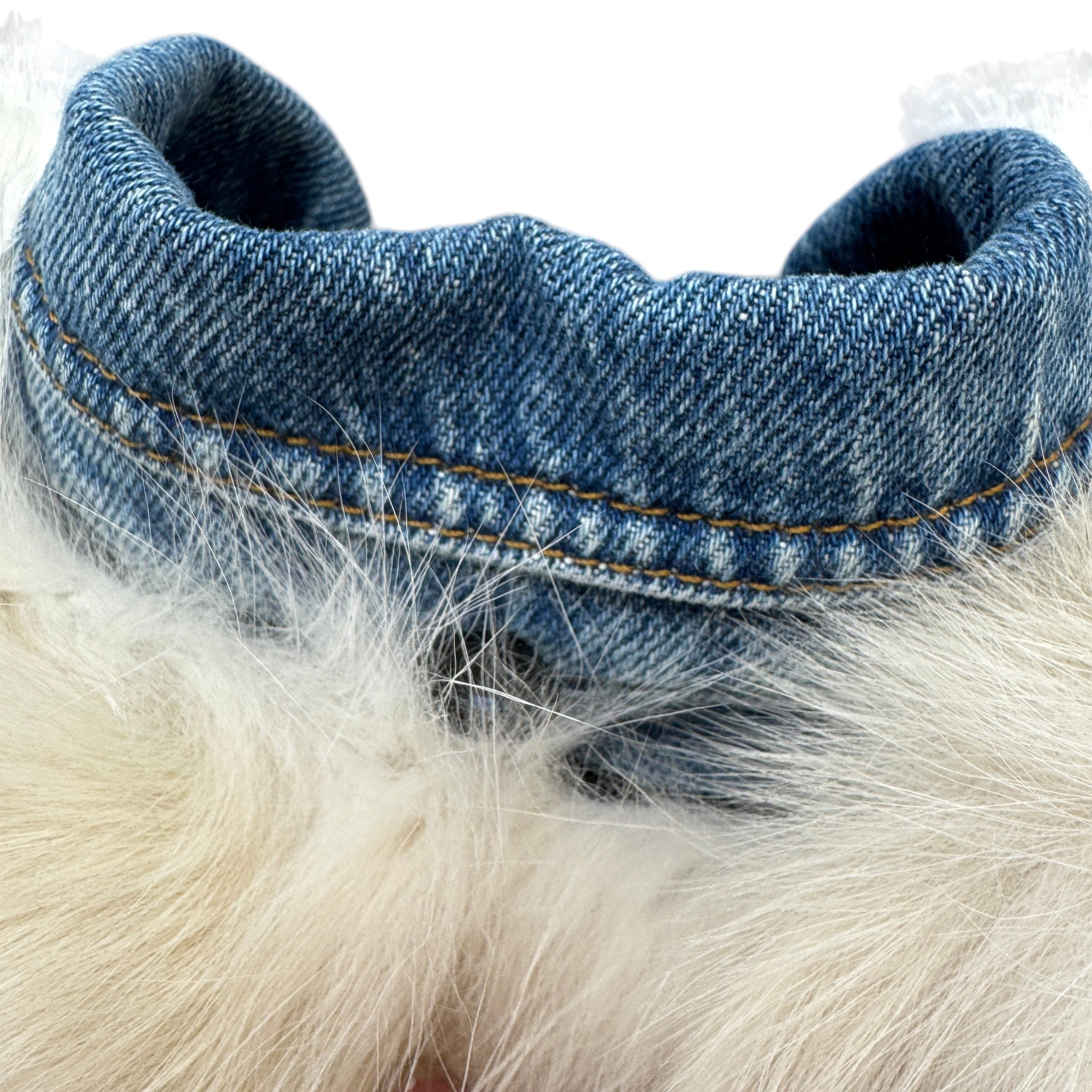 Women's Crystal Embellished Detachable Fur Collar Jacket Blue Size S