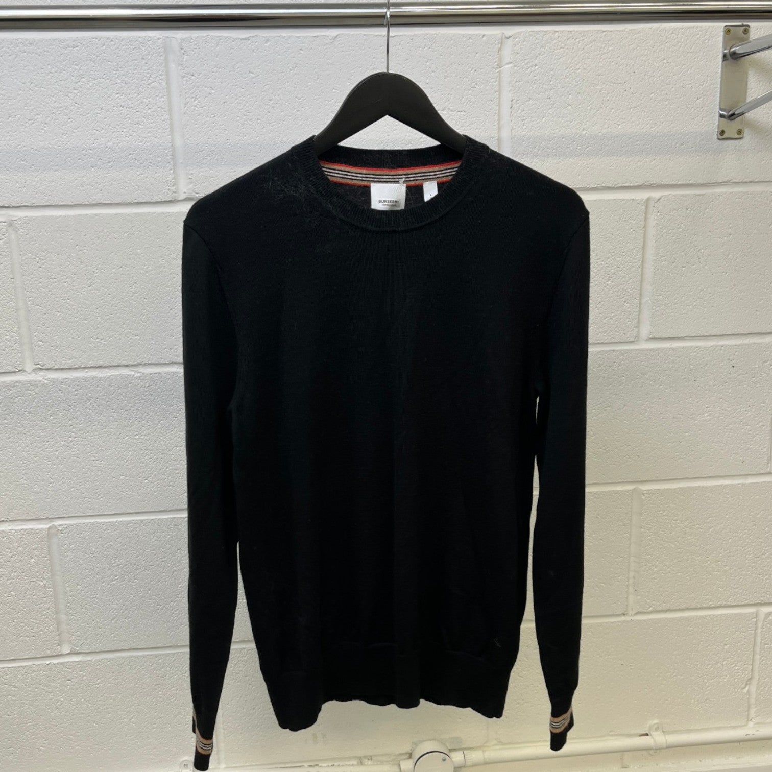 Men's Stripe Trim Jumper Black Size L