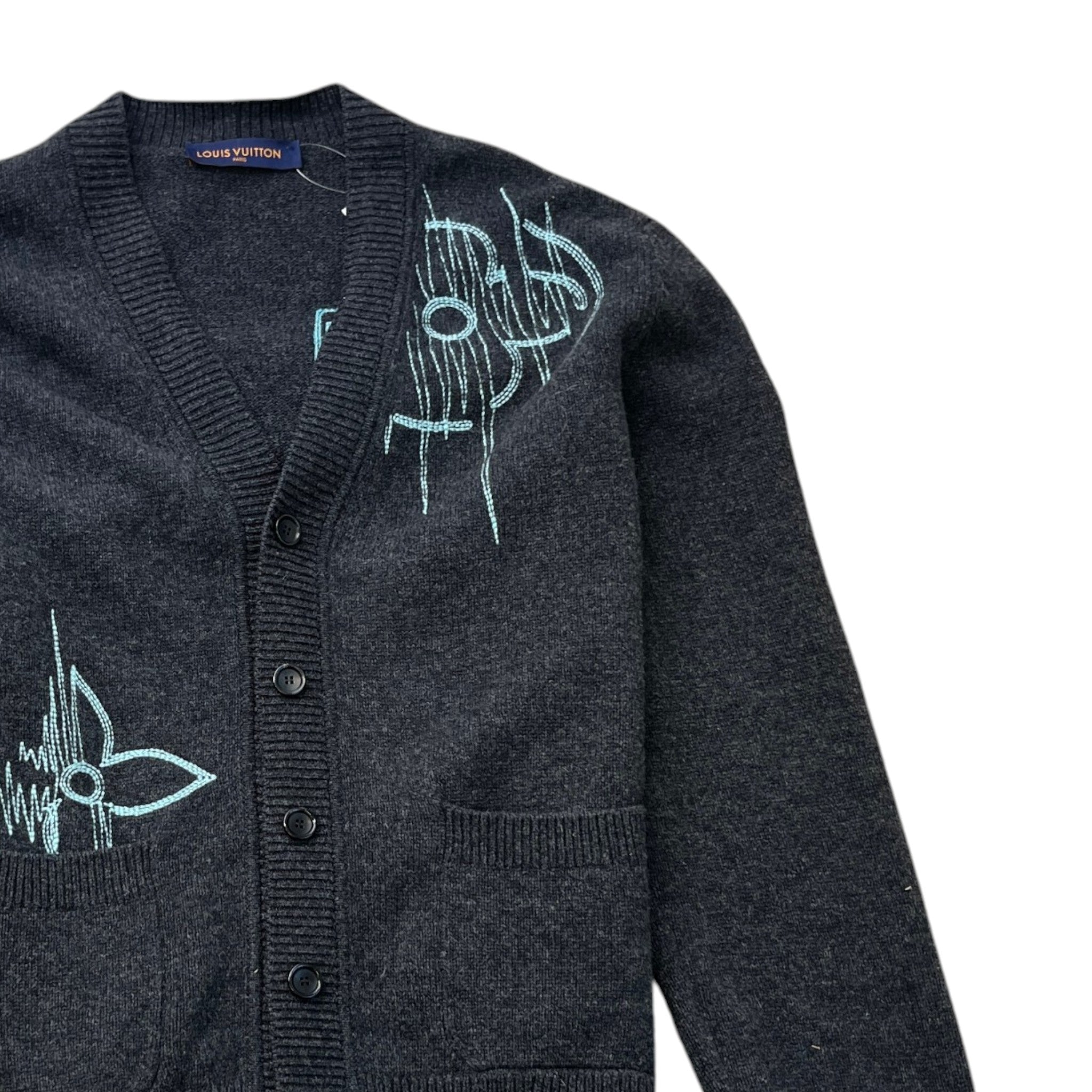 Men's Lv Frequency Embroidered Cardigan Grey Size M
