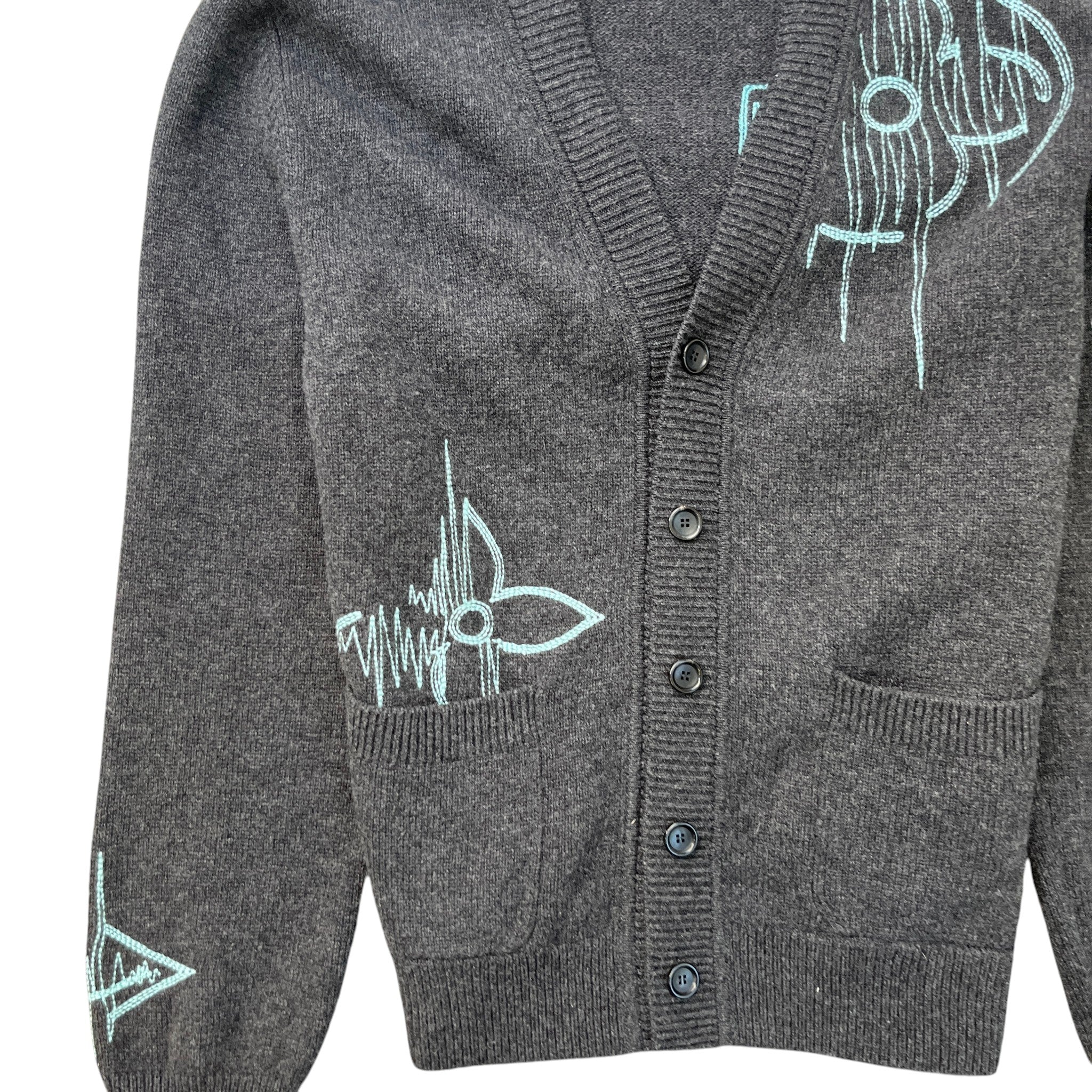 Men's Lv Frequency Embroidered Cardigan Grey Size M