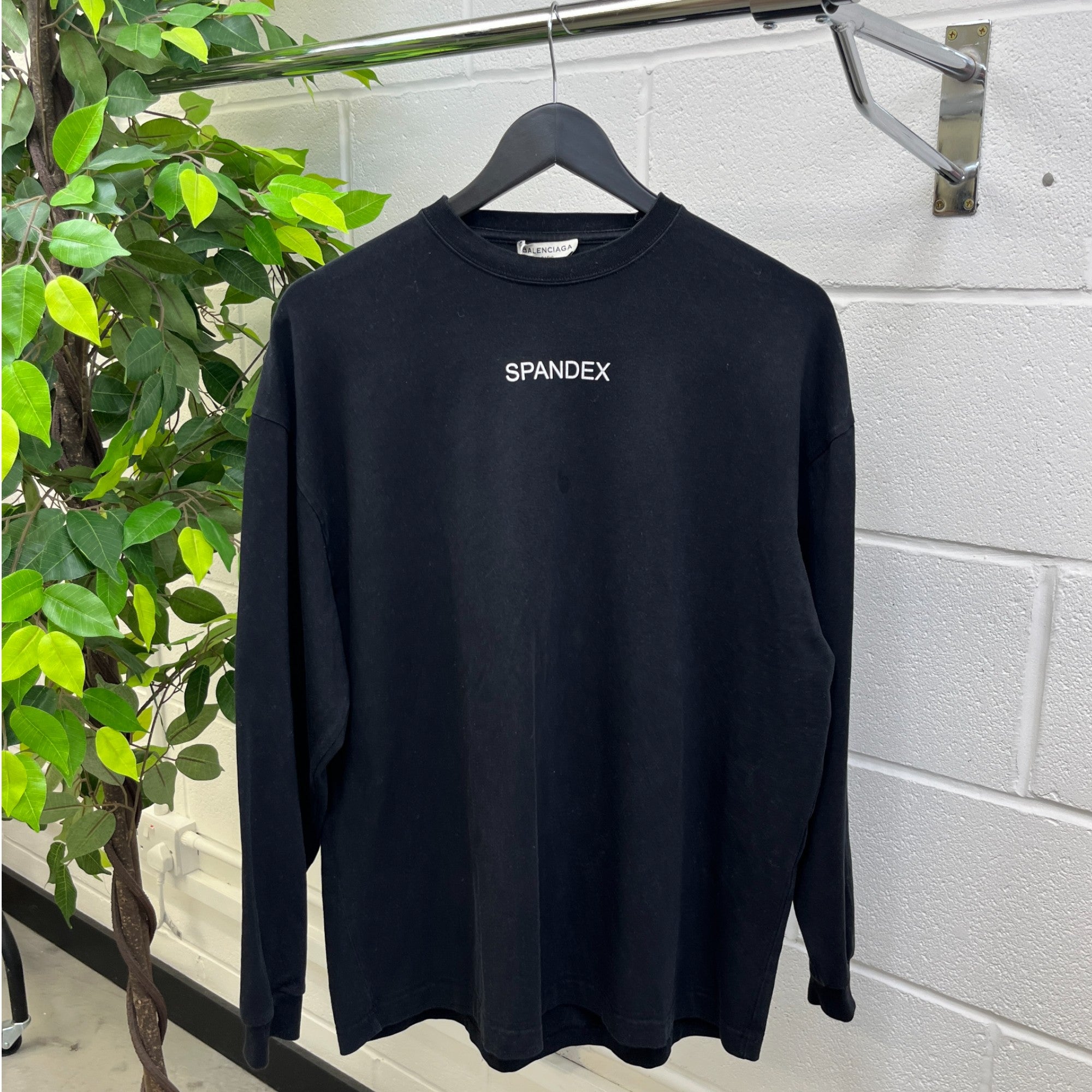 Men's Spandex Logo Print Long Sleeve T-Shirt Black Size M