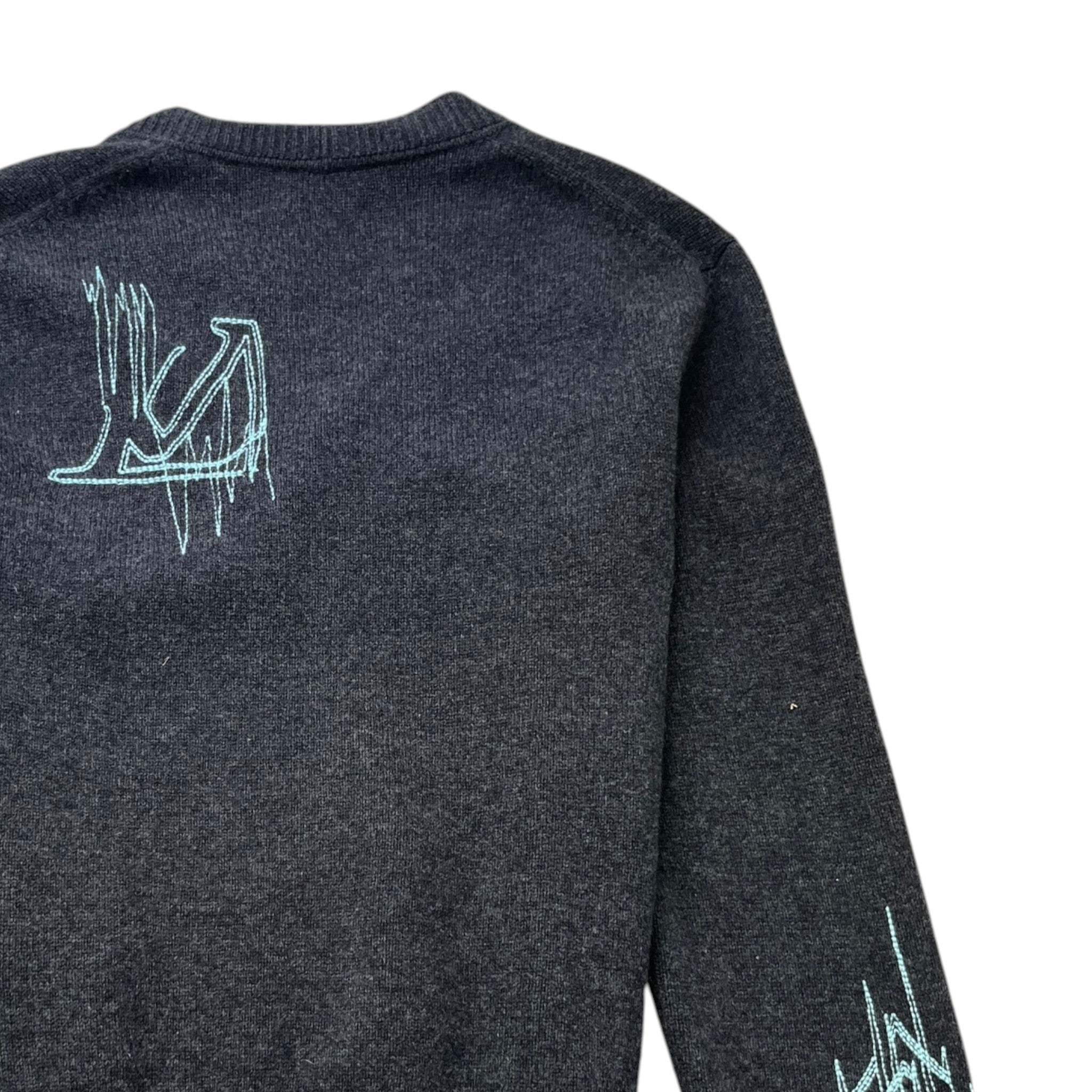 Men's Lv Frequency Embroidered Cardigan Grey Size M