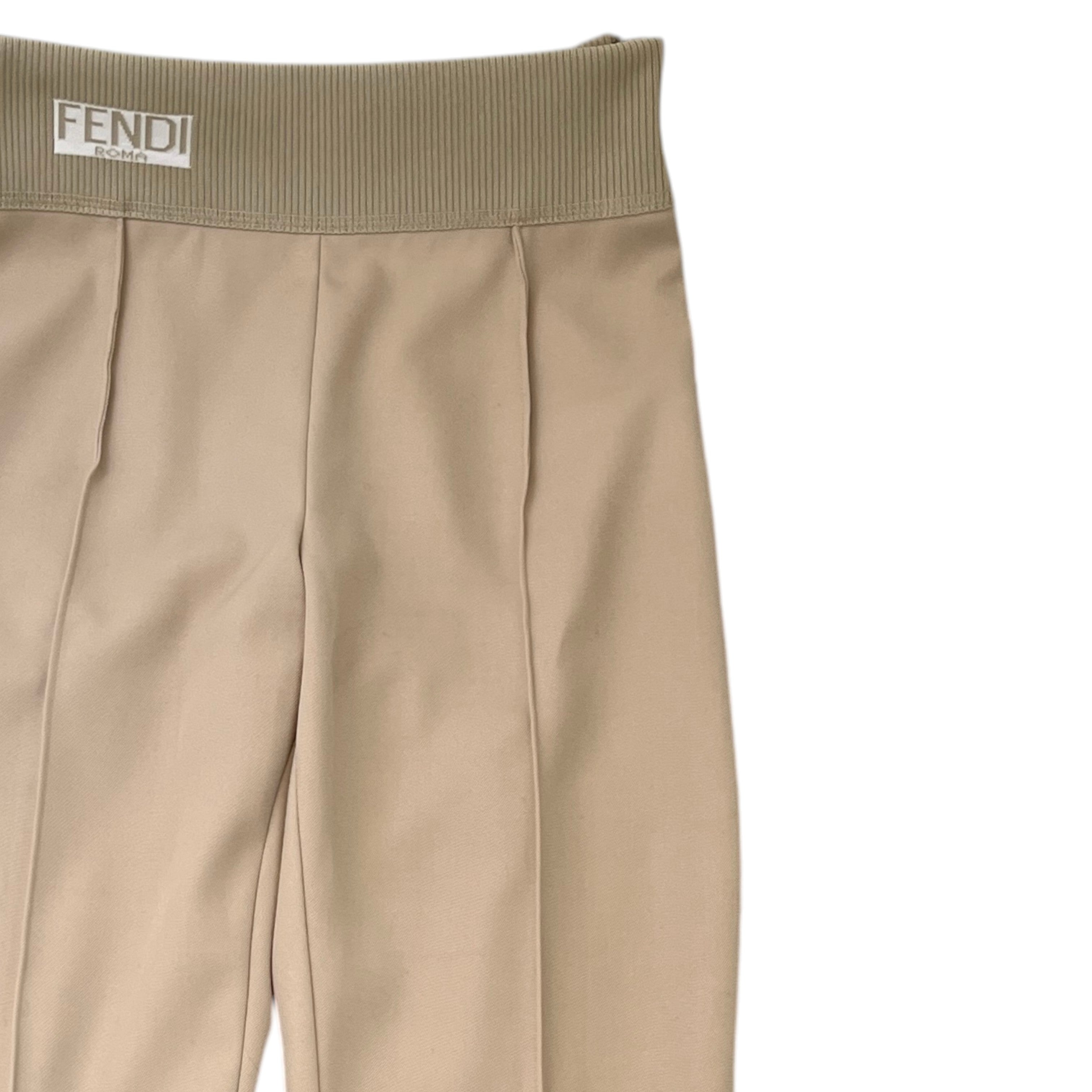 Women's Embroidered Logo Trousers Beige Size UK10