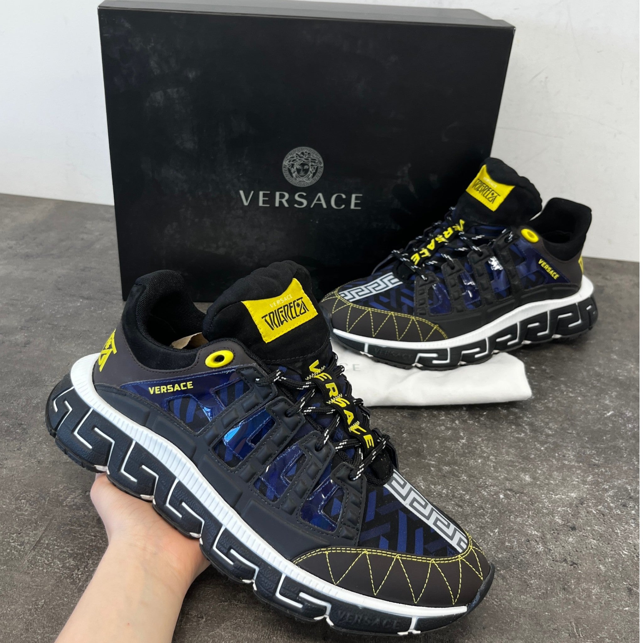Men's Trigreca Barocco Print Low Trainers Black Size EU 44 / UK 10