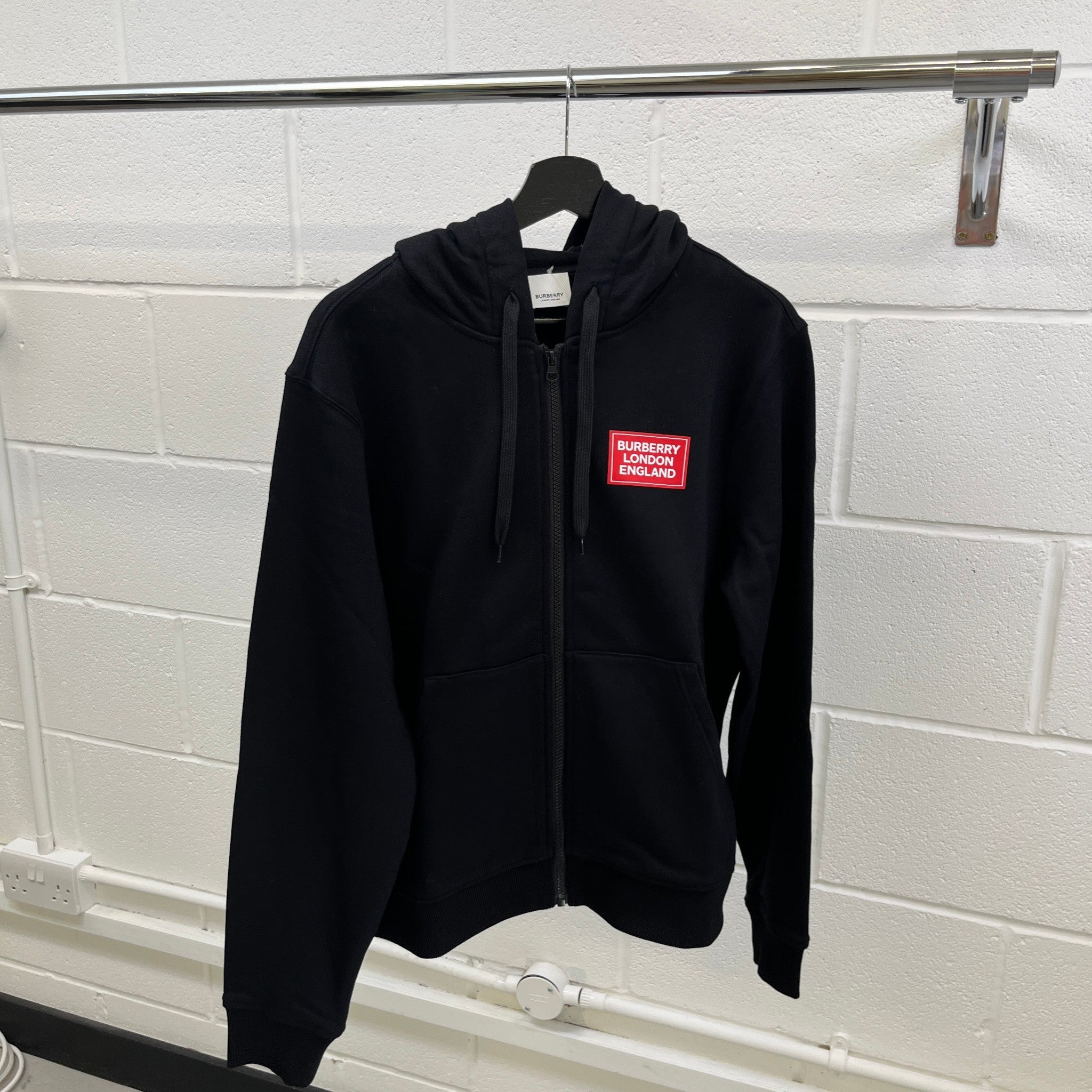 Men's Logo Print Zip Up Hoodie Black Size S