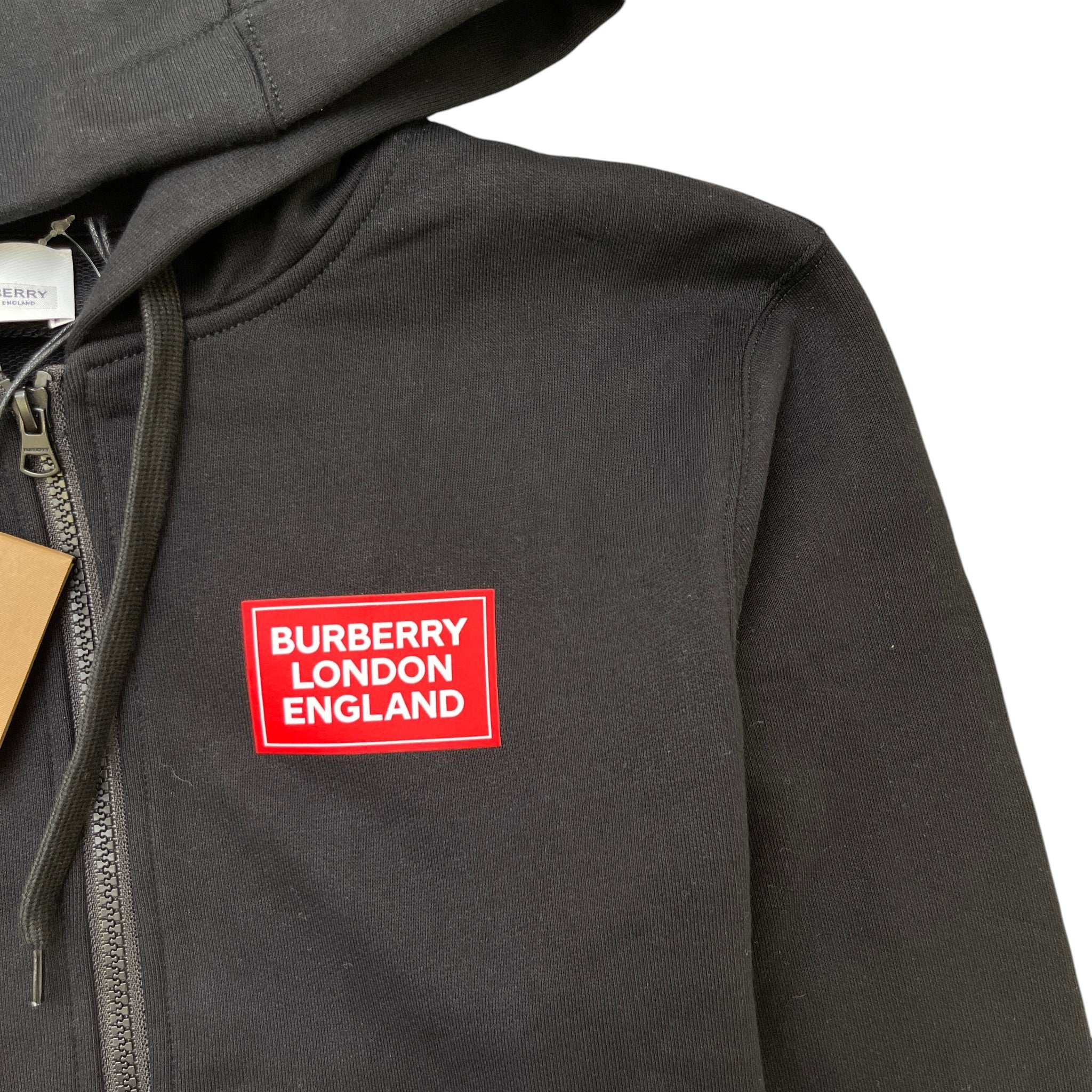 Men's Logo Print Zip Up Hoodie Black Size S