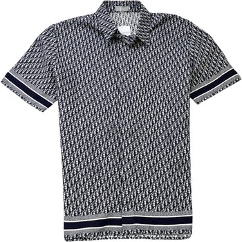 Men's Oblique Monogram Short Sleeve Shirt Navy Size M