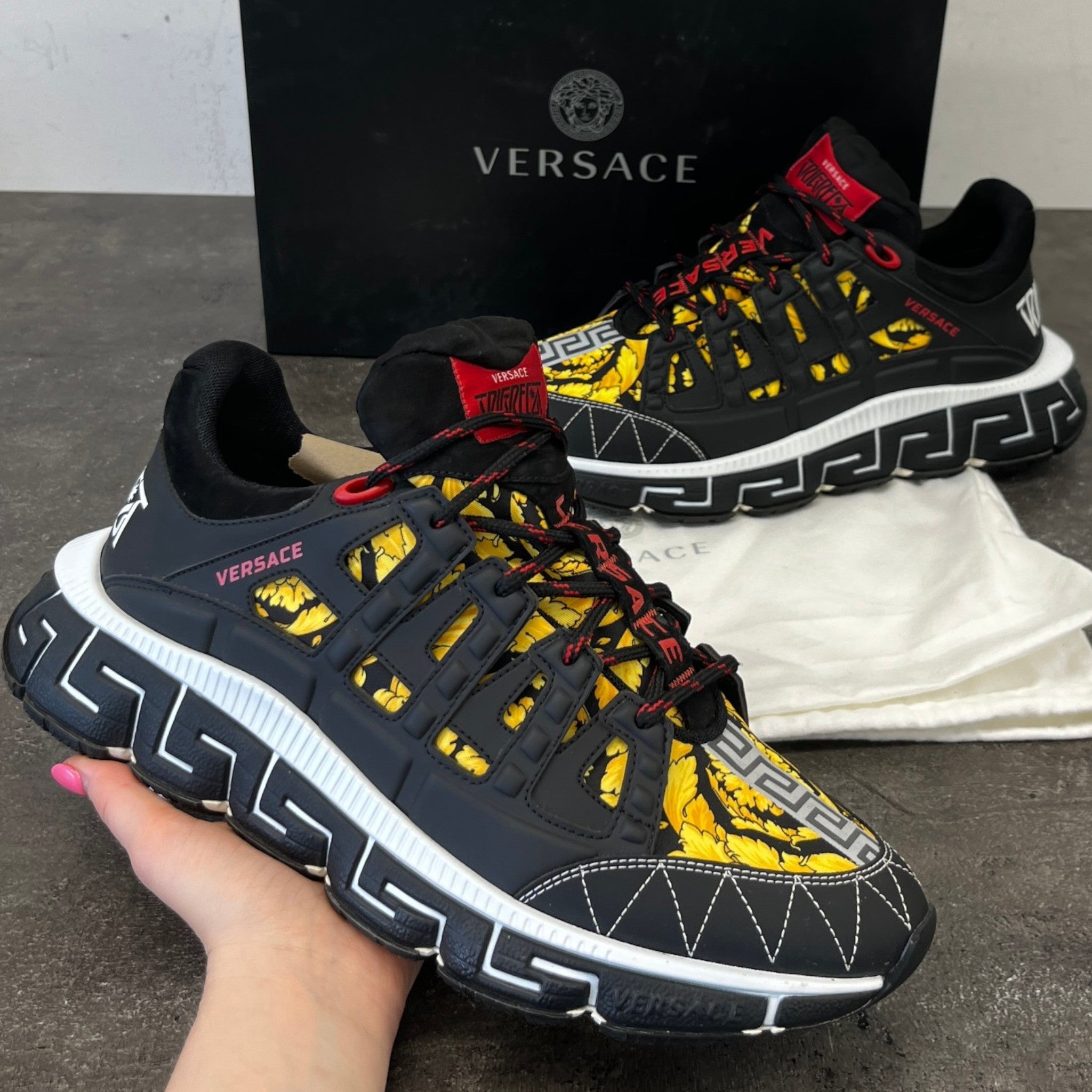 Men's Trigreca Barocco Print Low Trainers Black Size EU 44 / UK 10