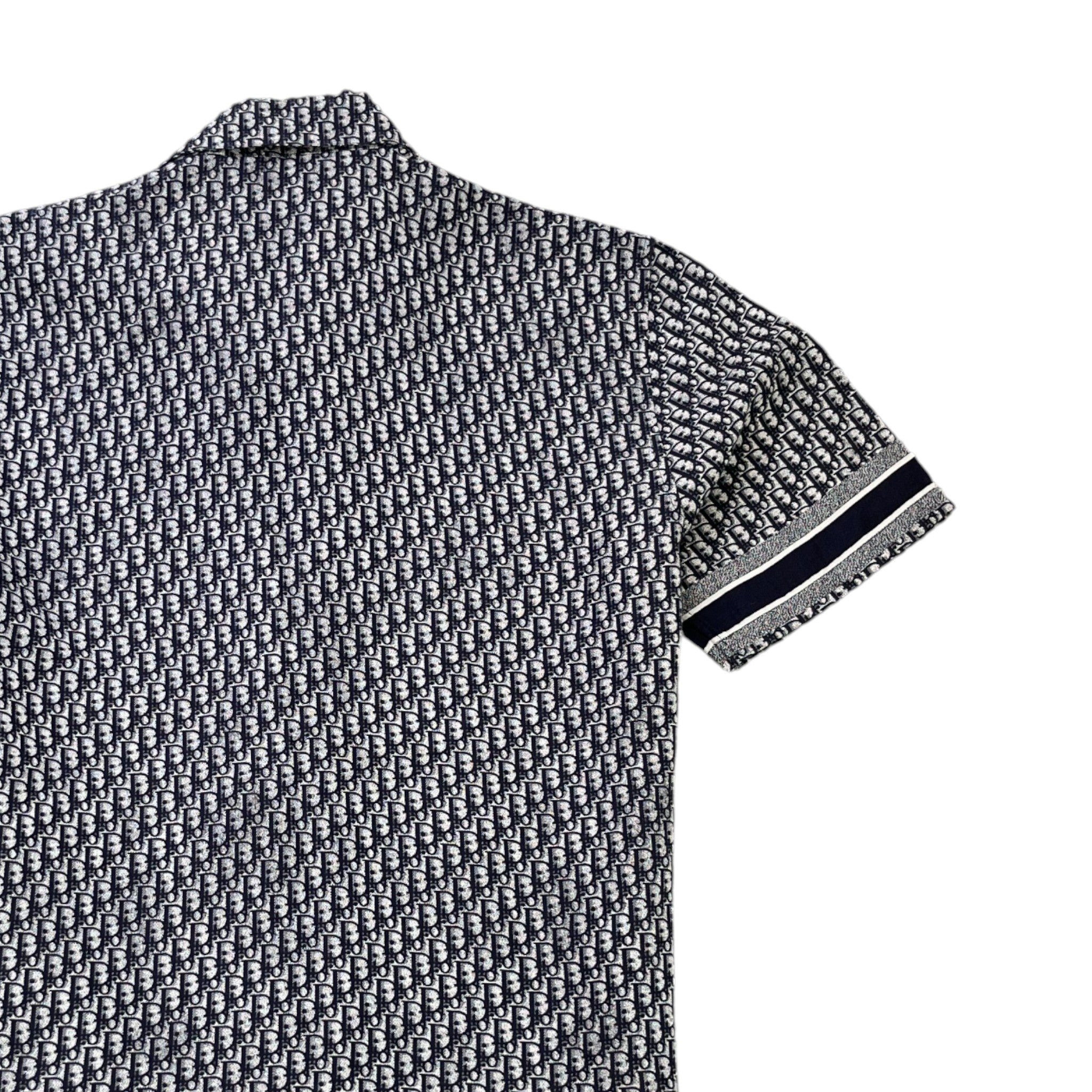 Men's Oblique Monogram Short Sleeve Shirt Navy Size M