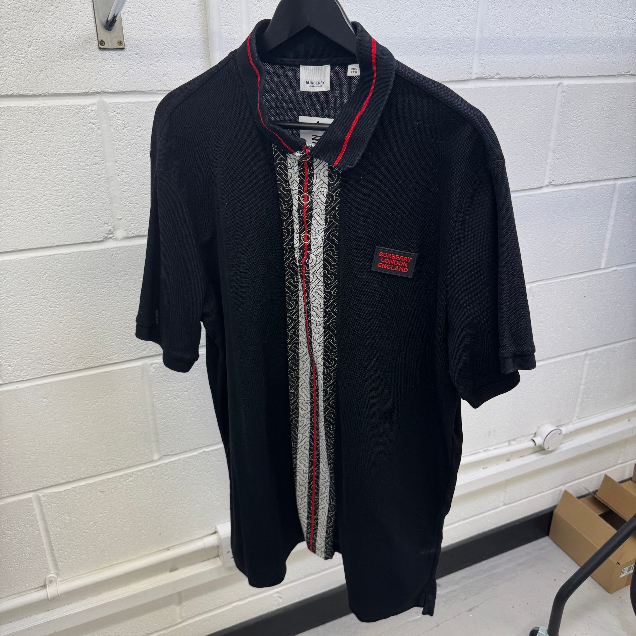 Men's Plaque Logo Polo Shirt Black Size XXL