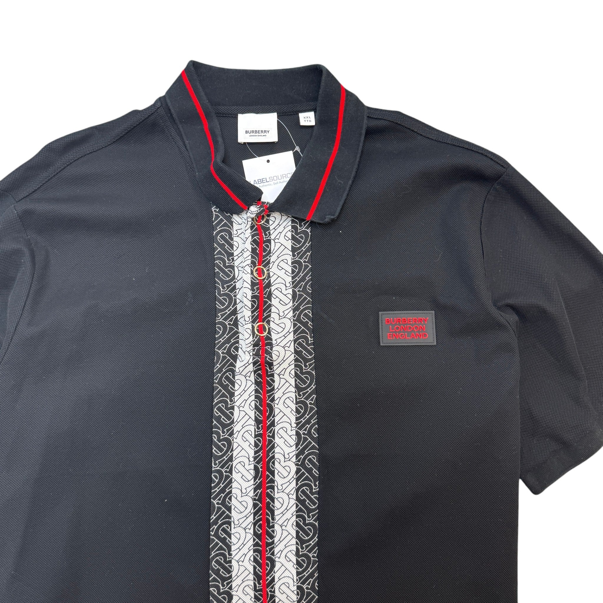 Men's Plaque Logo Polo Shirt Black Size XXL