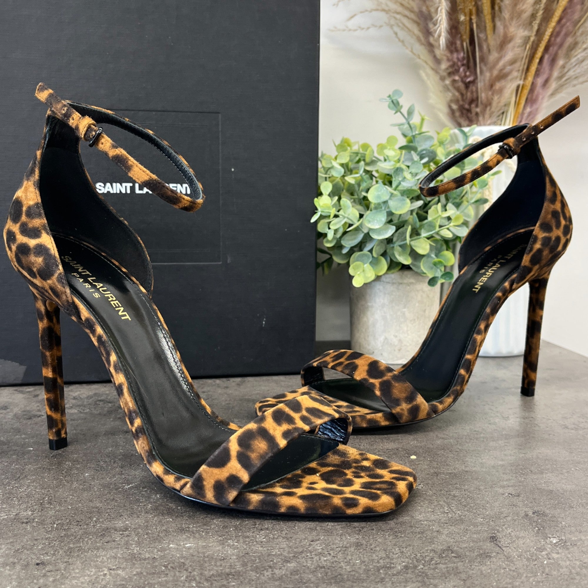 Women's Leopard Print Ankle Strap Heels Brown Size EU 40 / UK 7