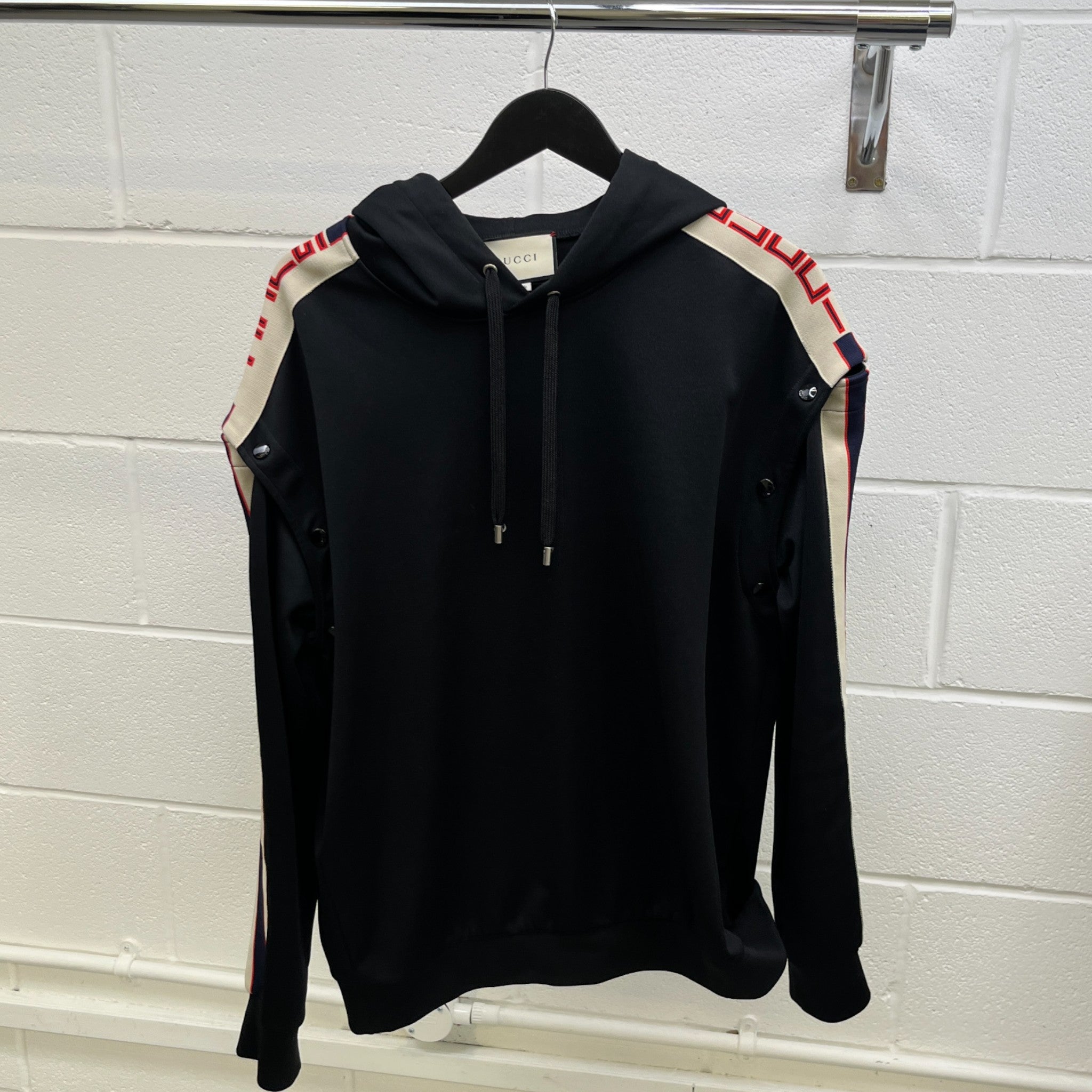 Men's Tape Logo Detachable Sleeve Hoodie Black Size S