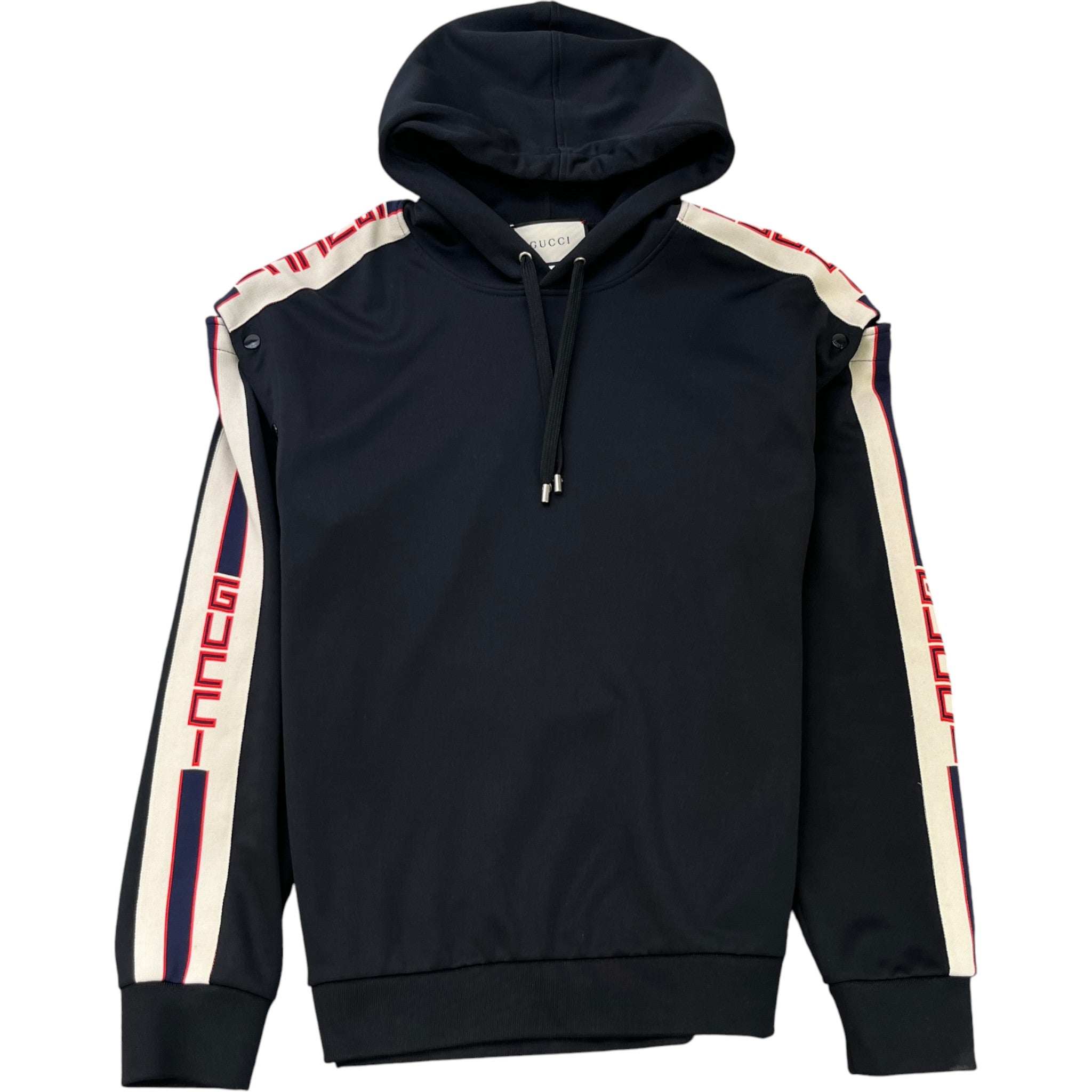 Men's Tape Logo Detachable Sleeve Hoodie Black Size S