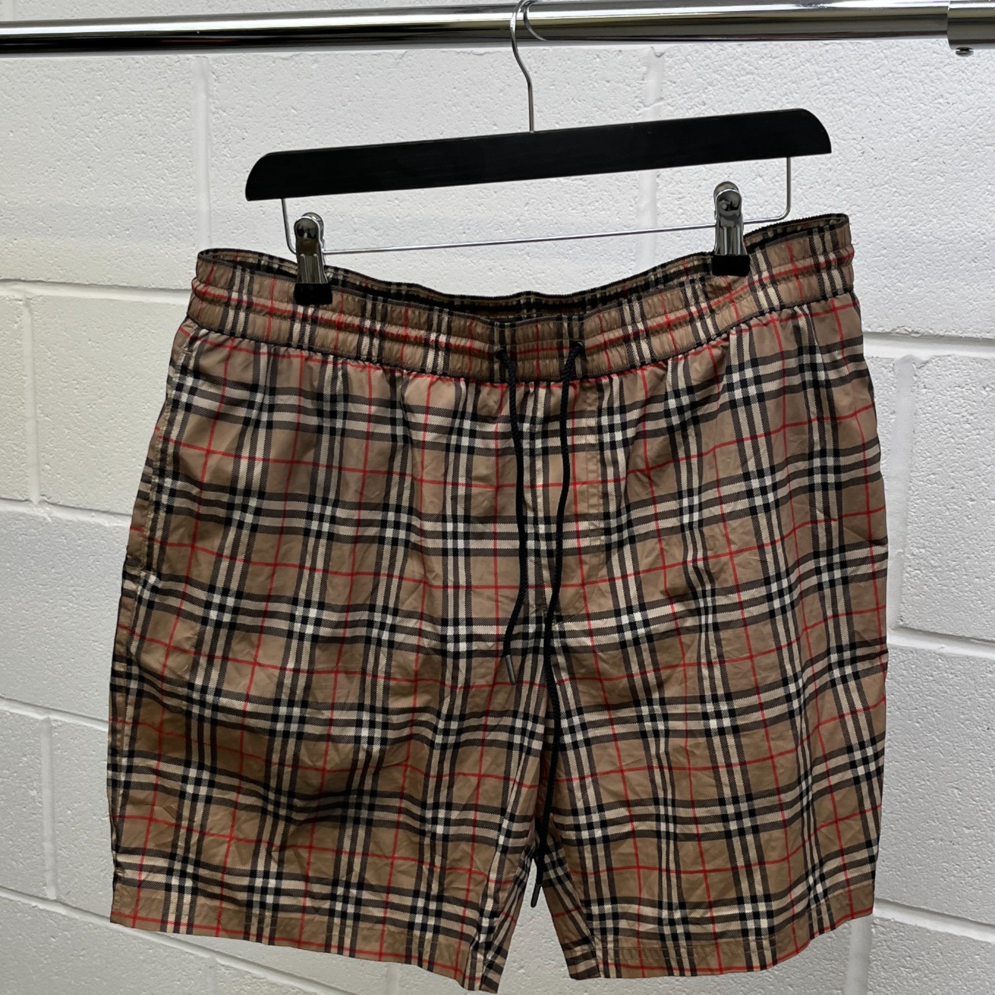 Men's Check Swim Shorts Beige Size L