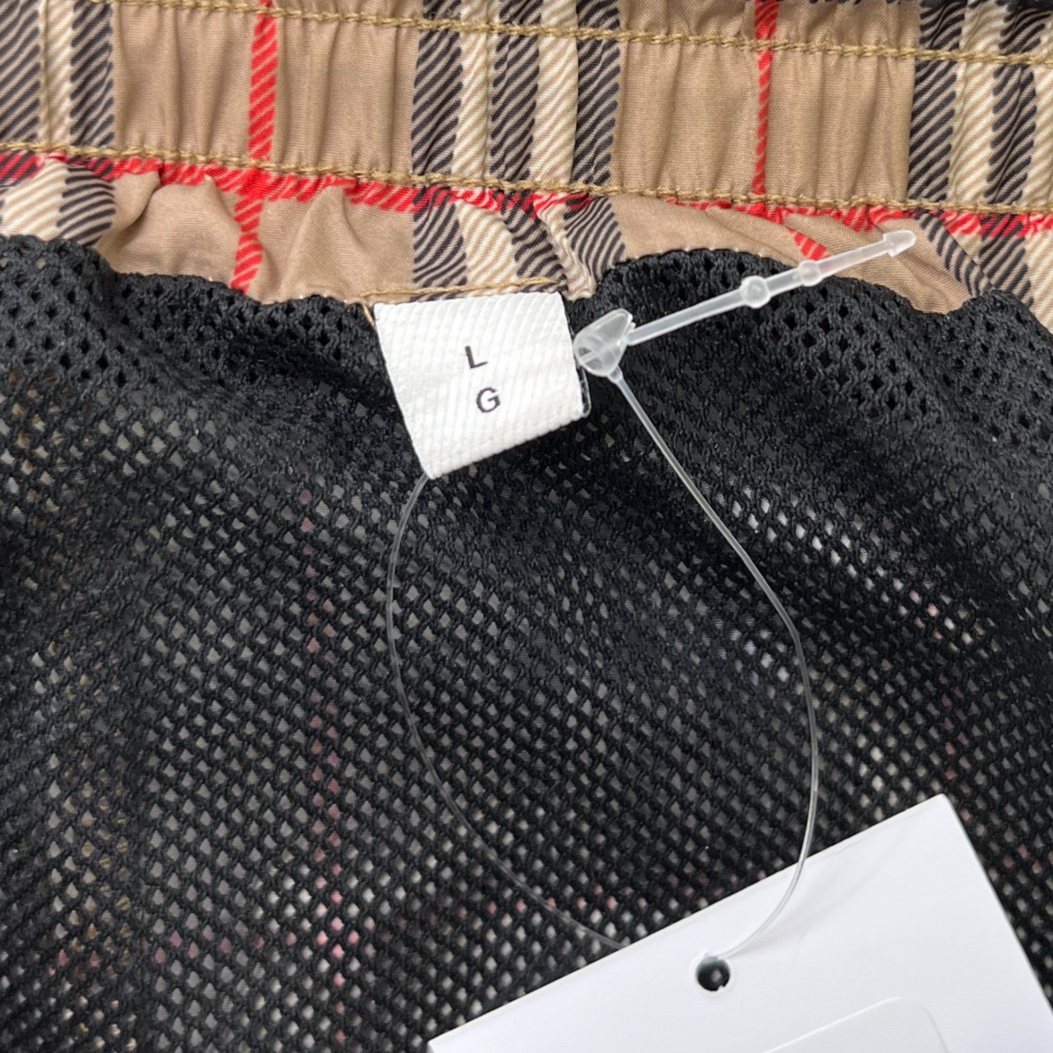 Men's Check Swim Shorts Beige Size L