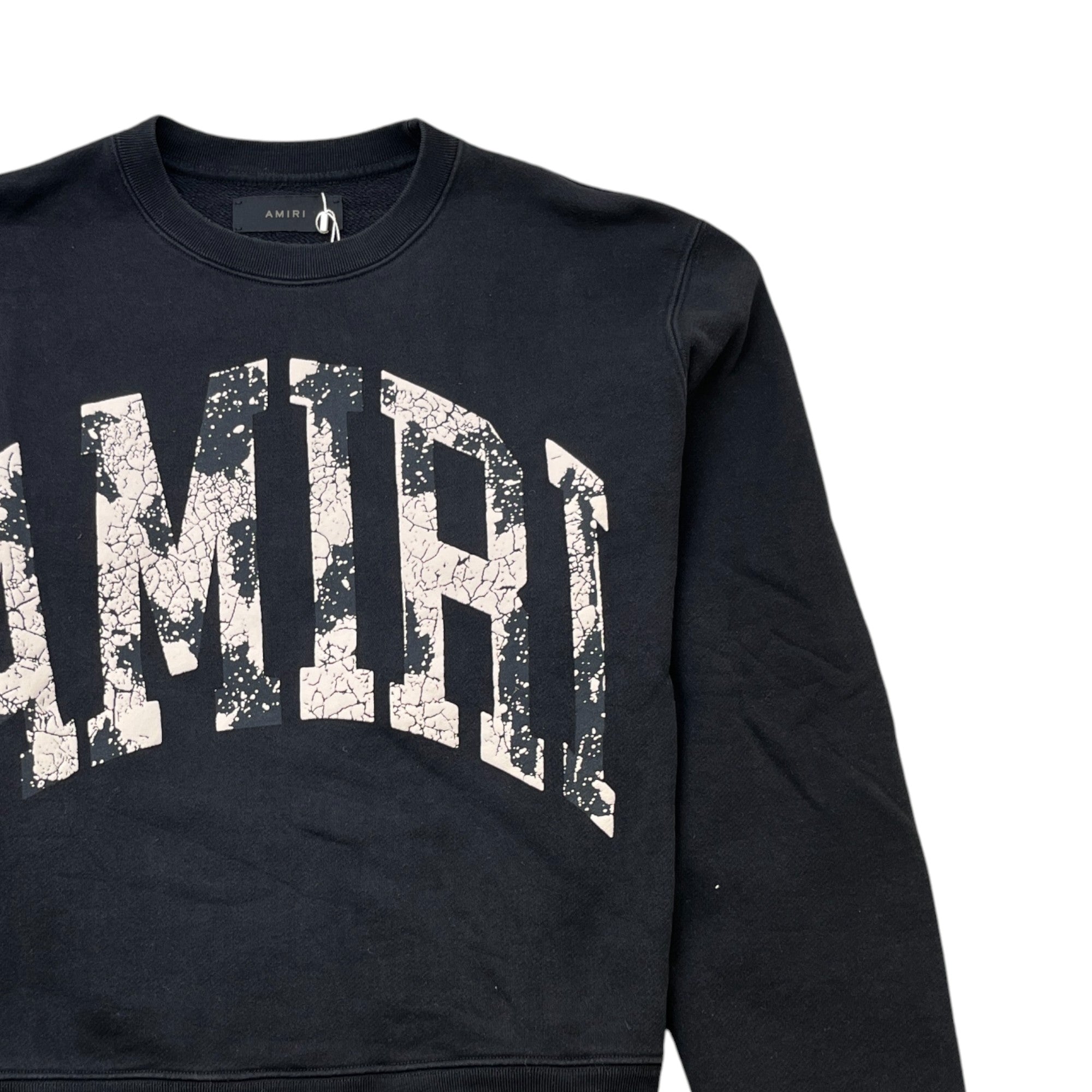 Men's Distressed Logo Print Jumper Black Size L