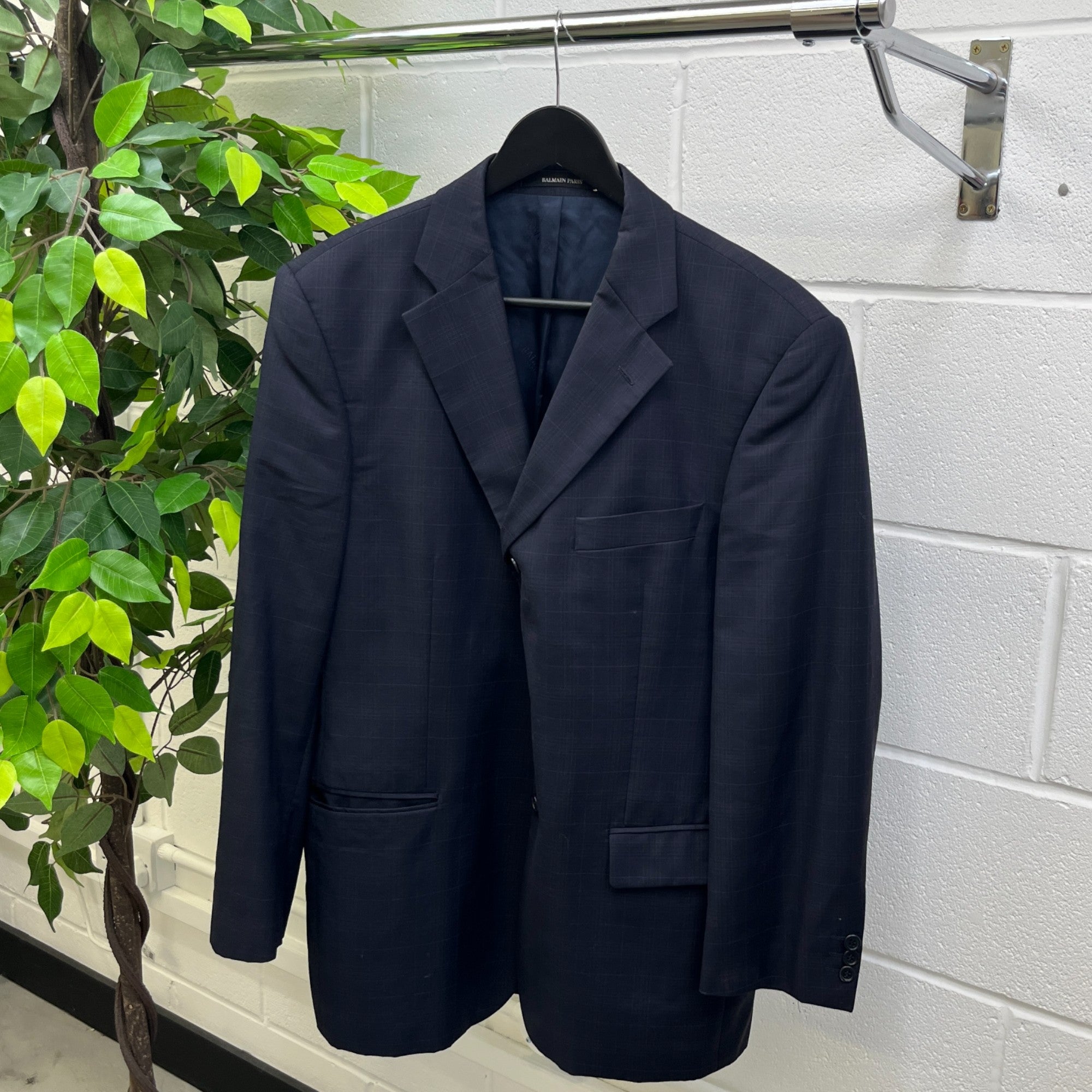 Men's Fine Check Blazer Jacket Navy Size L